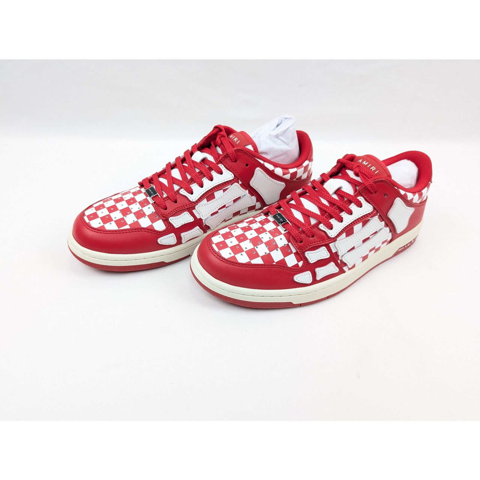 Amiri o1rshd1 Checked Skeleton Low Top Sneakers in Red/White Size US 10 / EU 43 - 16 Thumbnail