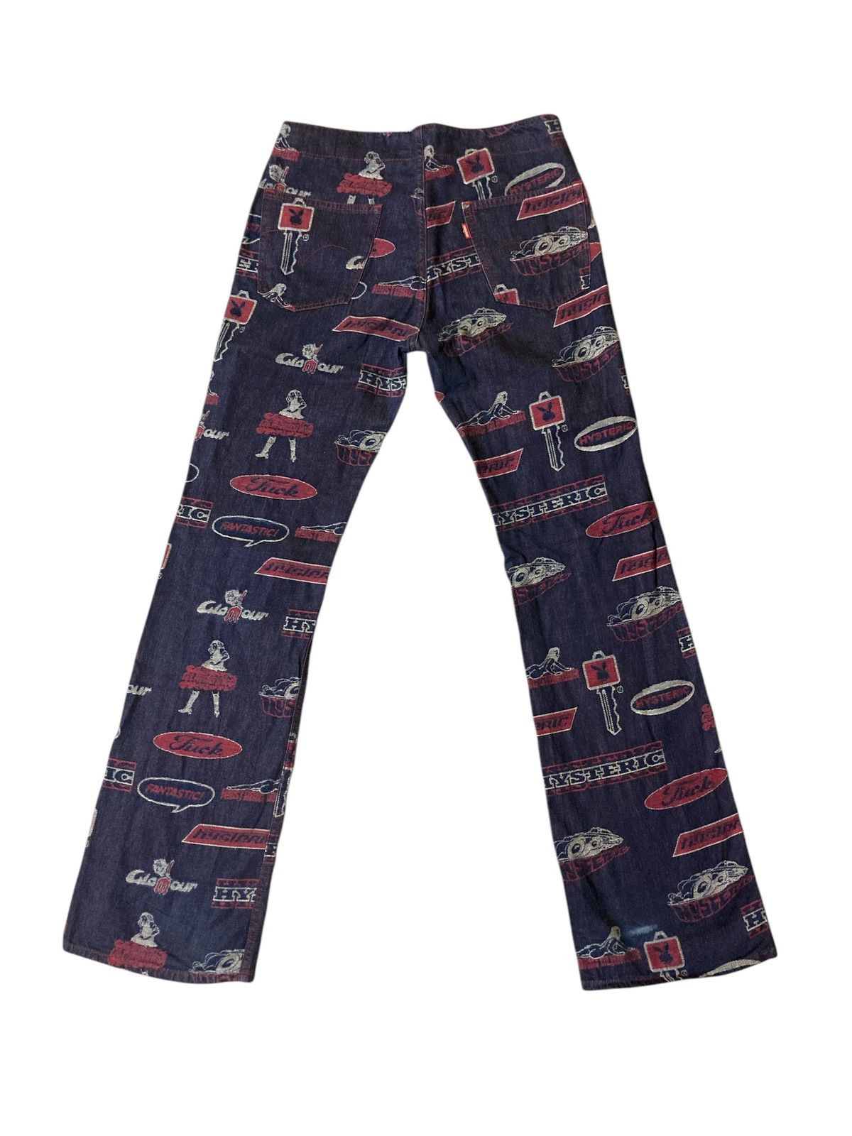 Hysteric Glamour × Vintage Hysteric Glamour Full Print Logo Flare Denim Pants Size 30" / US 8 / IT 44 - 2 Thumbnail