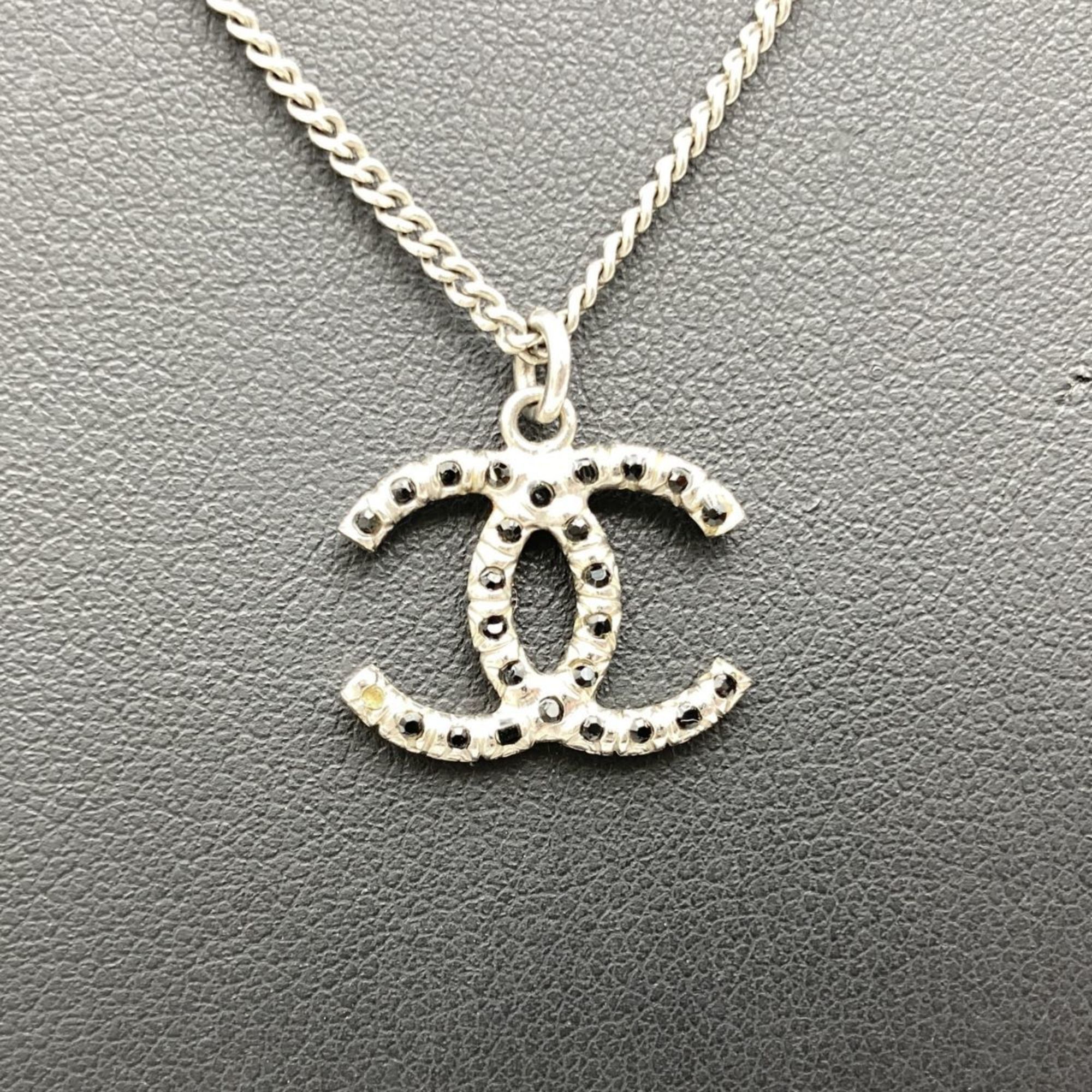 image of Chanel Necklace Coco Mark Colored Stone Silver X Black Accessories Fashion Women's Men's