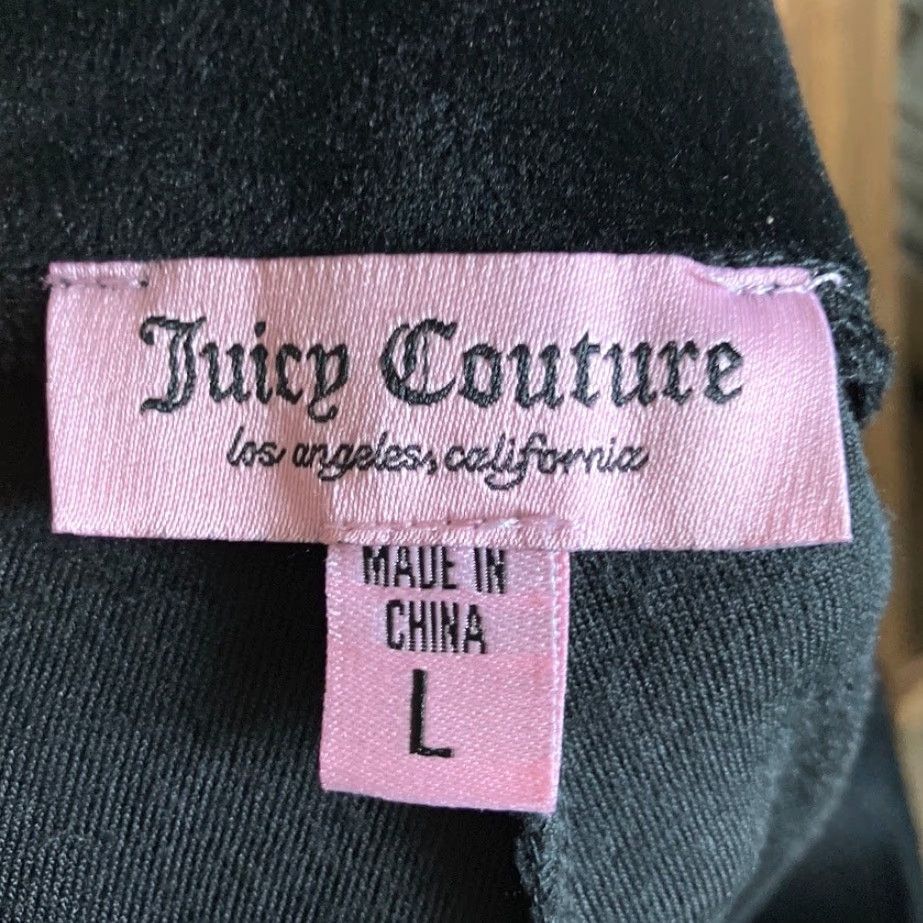 Juicy Couture Juicy Couture Pants Black Velour High Rise Relaxed Stretch Large Womens Straight Inseam 25 in Size 36" / US 14 / IT 50 - 4 Thumbnail
