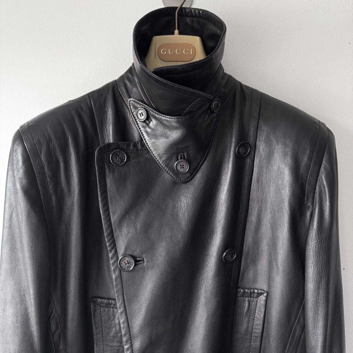 Gucci Gucci Tom Ford FW1996 Double Breasted Lined Leather Peacoat Size US M / EU 48-50 / 2 - 3 Thumbnail