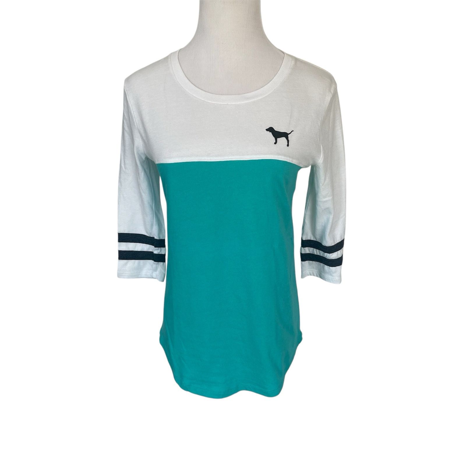 Victoria's Secret XS Pink VS 3/4 Sleeve Teal White Color Block Tee Shirt Size XS / US 0-2 / IT 36-38 - 1 Thumbnail