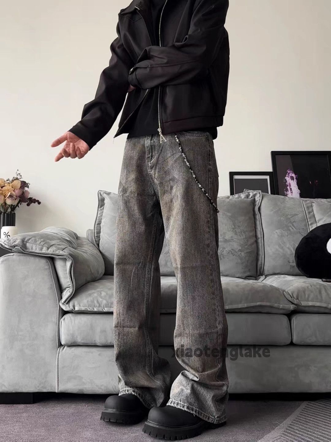 Jean × Vintage washed faded stain loose flared paint punk grunge jeans Size US 33 - 4 Thumbnail