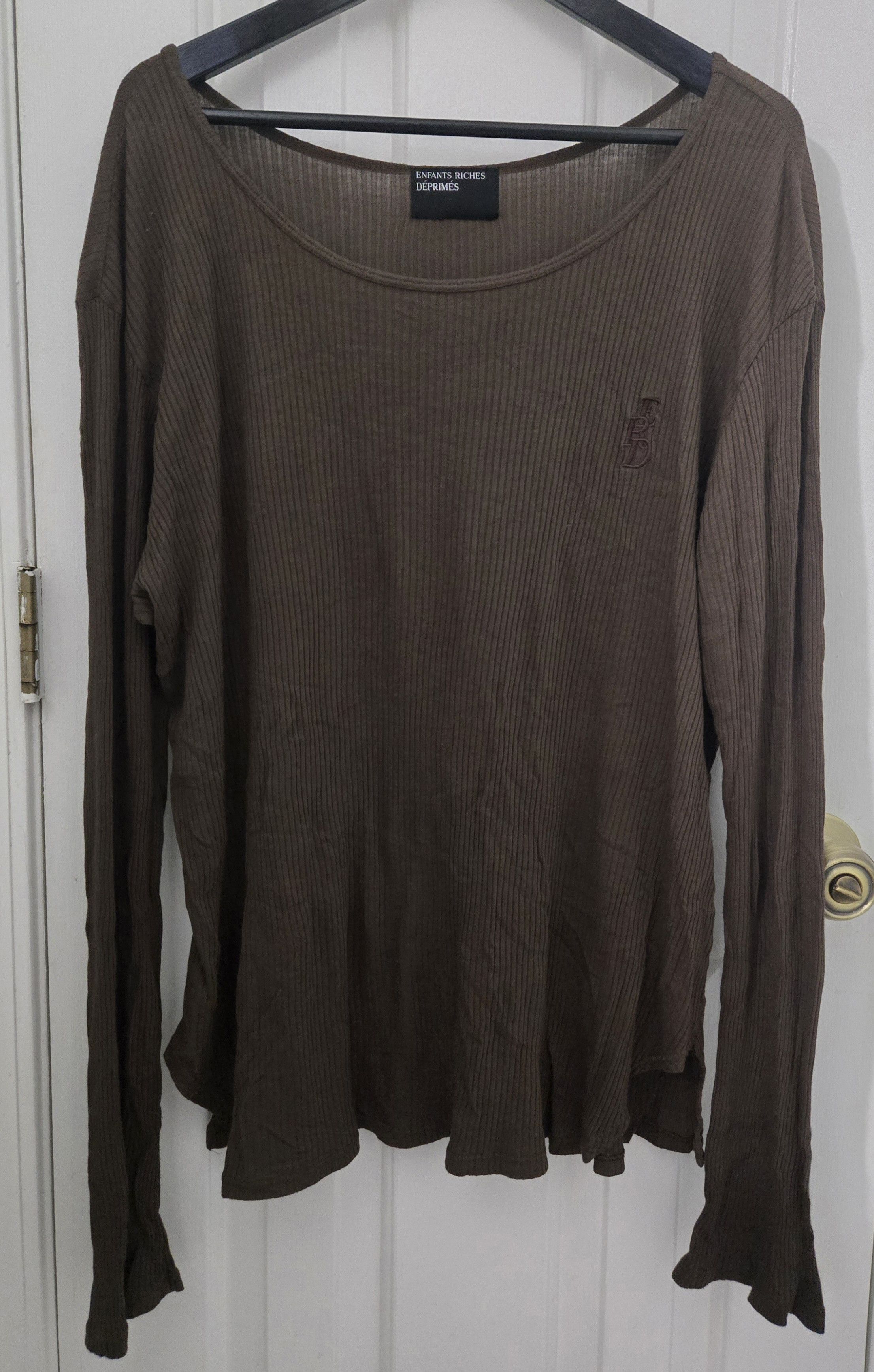 ERD Brown Cotton Ribbed Longsleeve Thermal Tee Shirt T-shirt