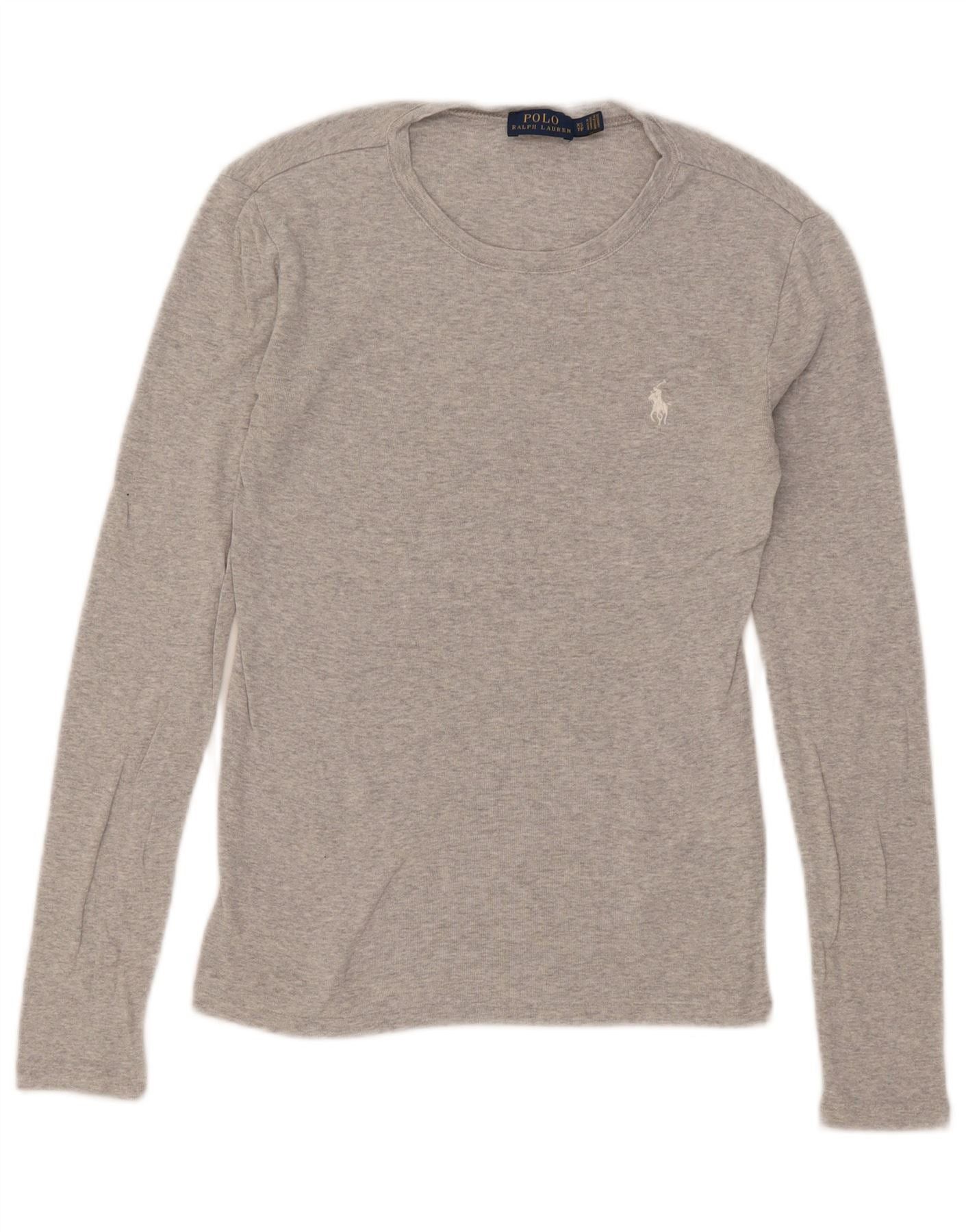 Polo Ralph Lauren Womens Top Long Sleeve UK 4 XS Grey Flecked Cotton Size XXS / US 00 / IT 34 - 1 Thumbnail