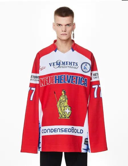 Vetements Red Helvetica Racing Logo Oversized Hockey Jersey Size US S / EU 44-46 / 1 - 3 Thumbnail