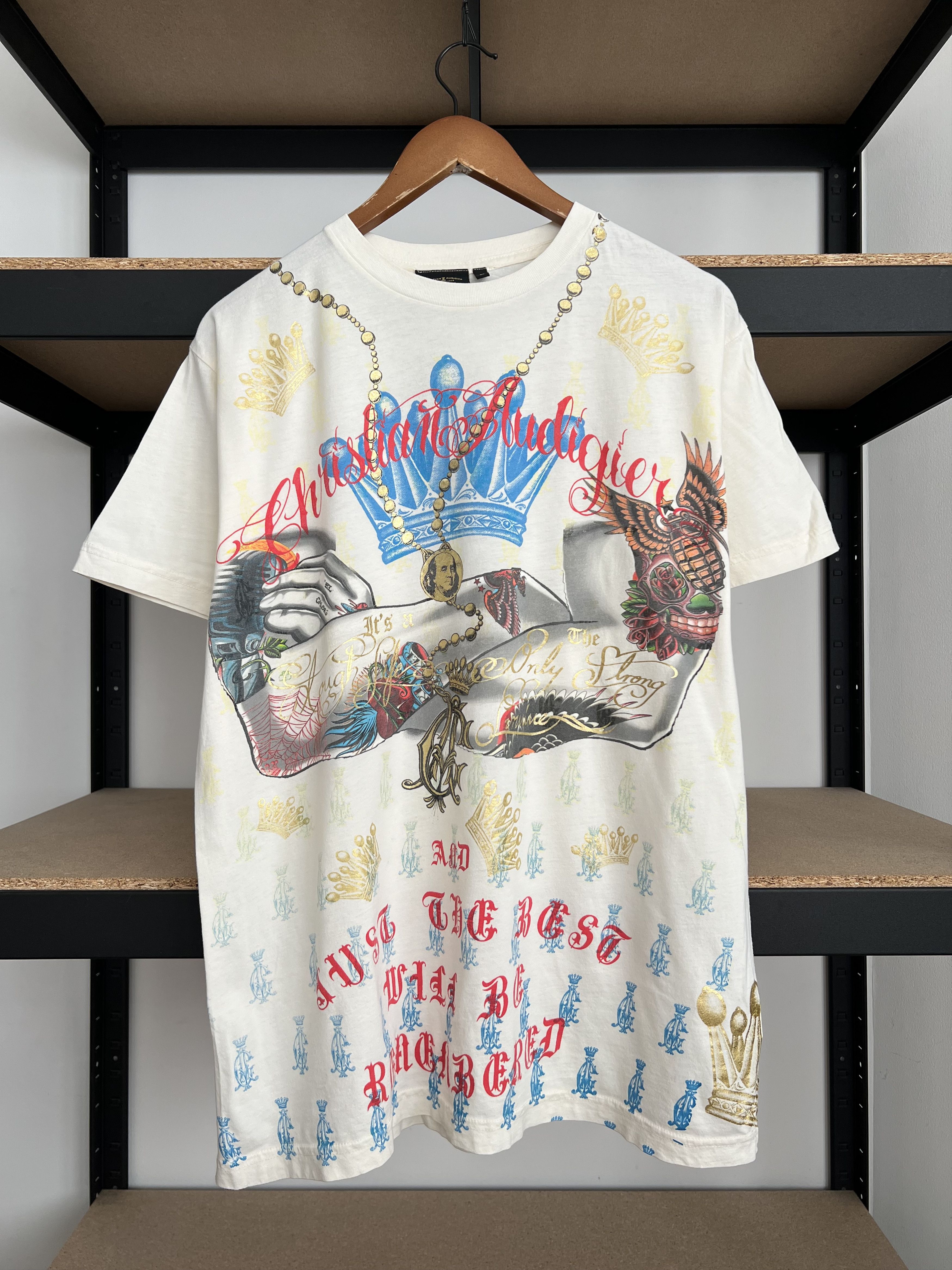 Christian Audigier Christian Audigier Ed Hardy Skull Hands Tattoo Y2k White Tee Size US L / EU 52-54 / 3 - 1 Thumbnail