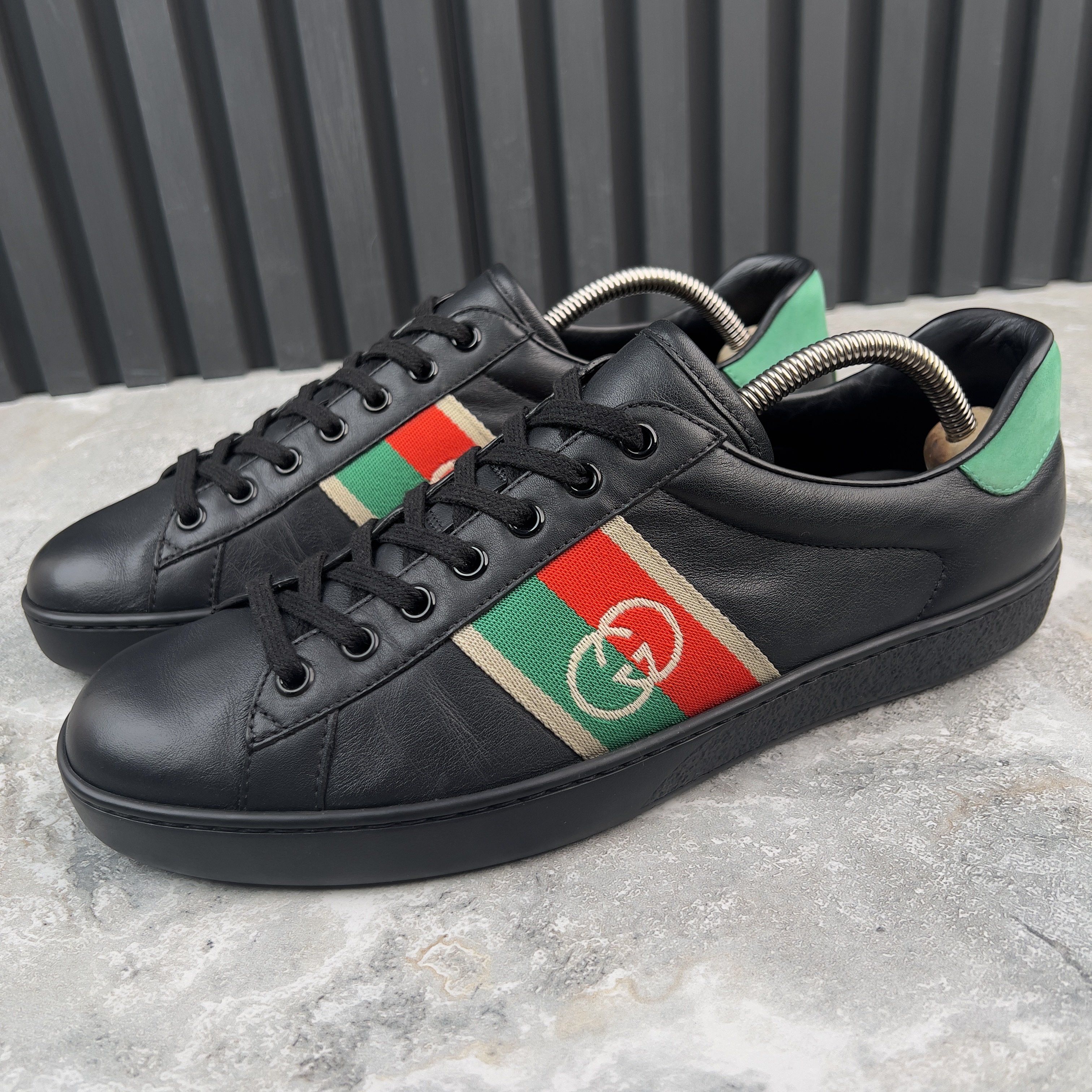 Gucci Ace Web Interlocking GG Logo Sneakers Black Leather Size US 8.5 / EU 41-42 - 1 Thumbnail