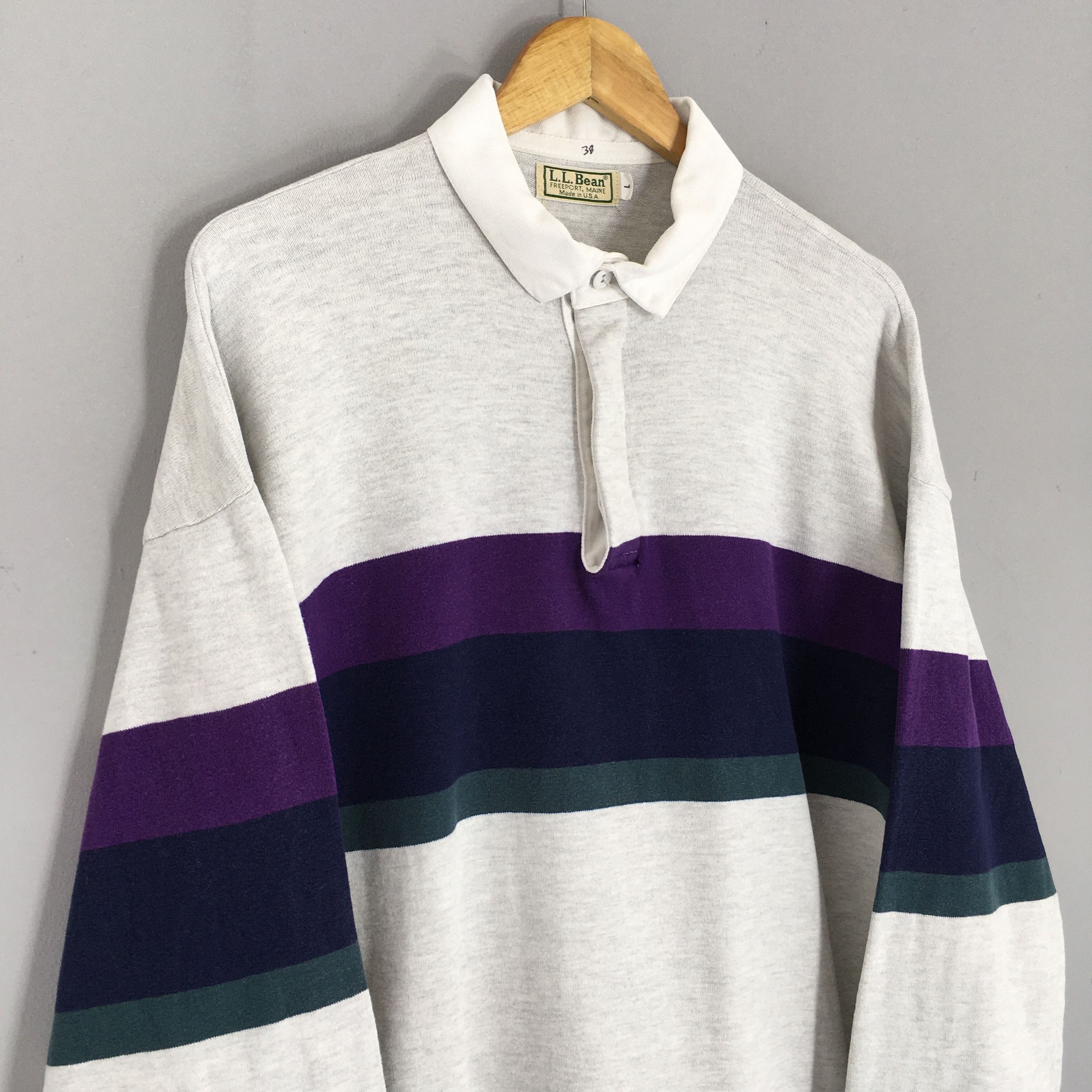 L.L. Bean Vintage 90s LL Bean Usa Striped Rugby Shirt Large Size US L / EU 52-54 / 3 - 3 Thumbnail