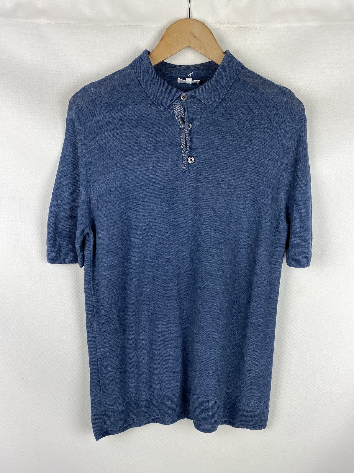 image of Brioni Men’S Short Sleeve Knit Polo Shirt Size 52 in Blue, Men's