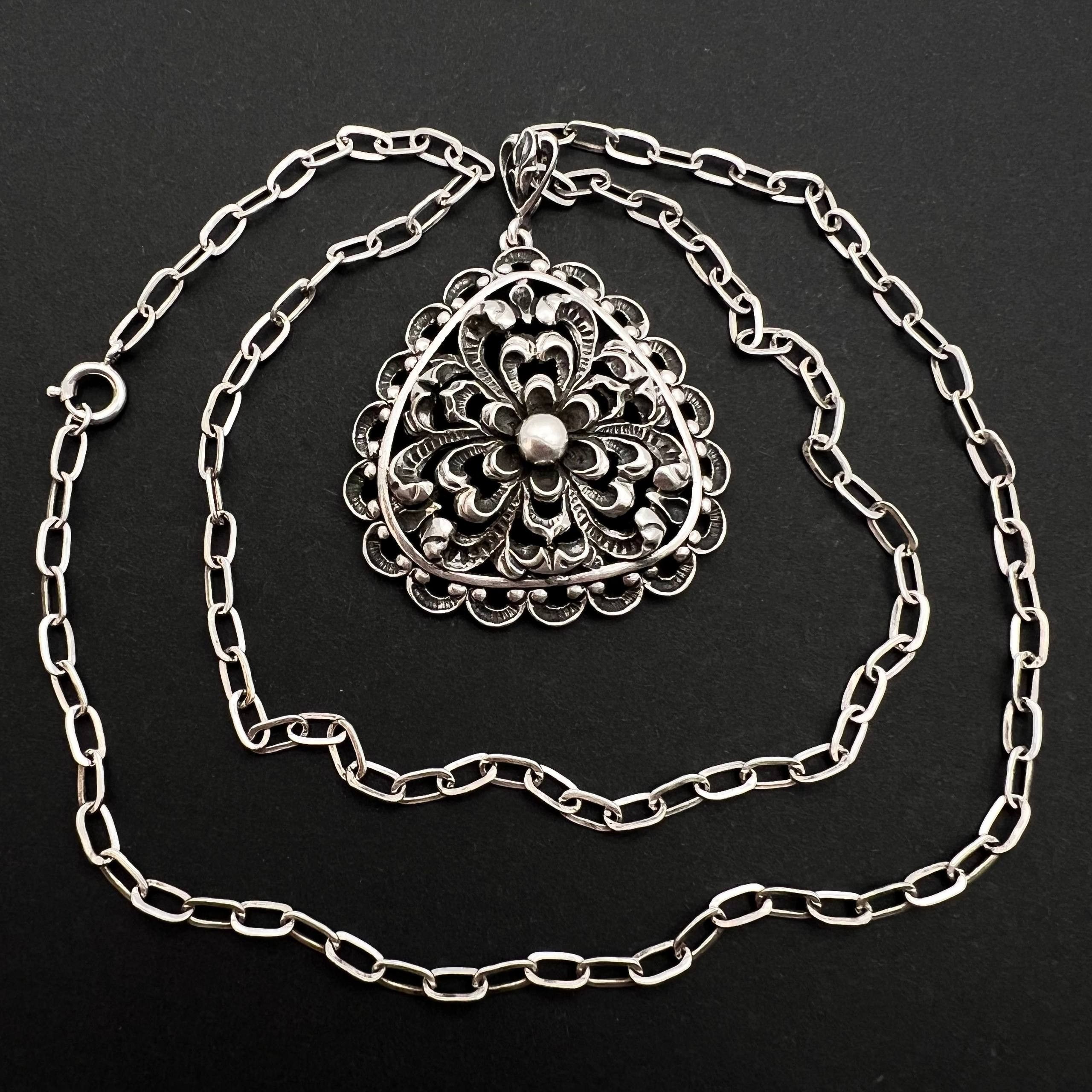 Vintage Vintage German 835 Silver Filigree Pendant with Chain 21.2g Size ONE SIZE - 5 Thumbnail