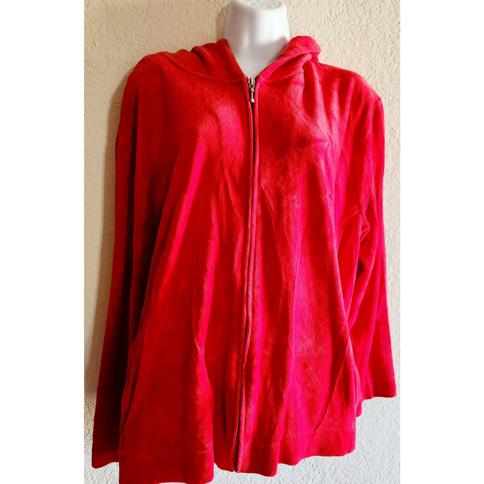 Other Bobbie Brooks Red Velour Full Zip Hoodie Pockets 2XL Plus Size XXL / US 16-18 / IT 52-54 - 1 Thumbnail
