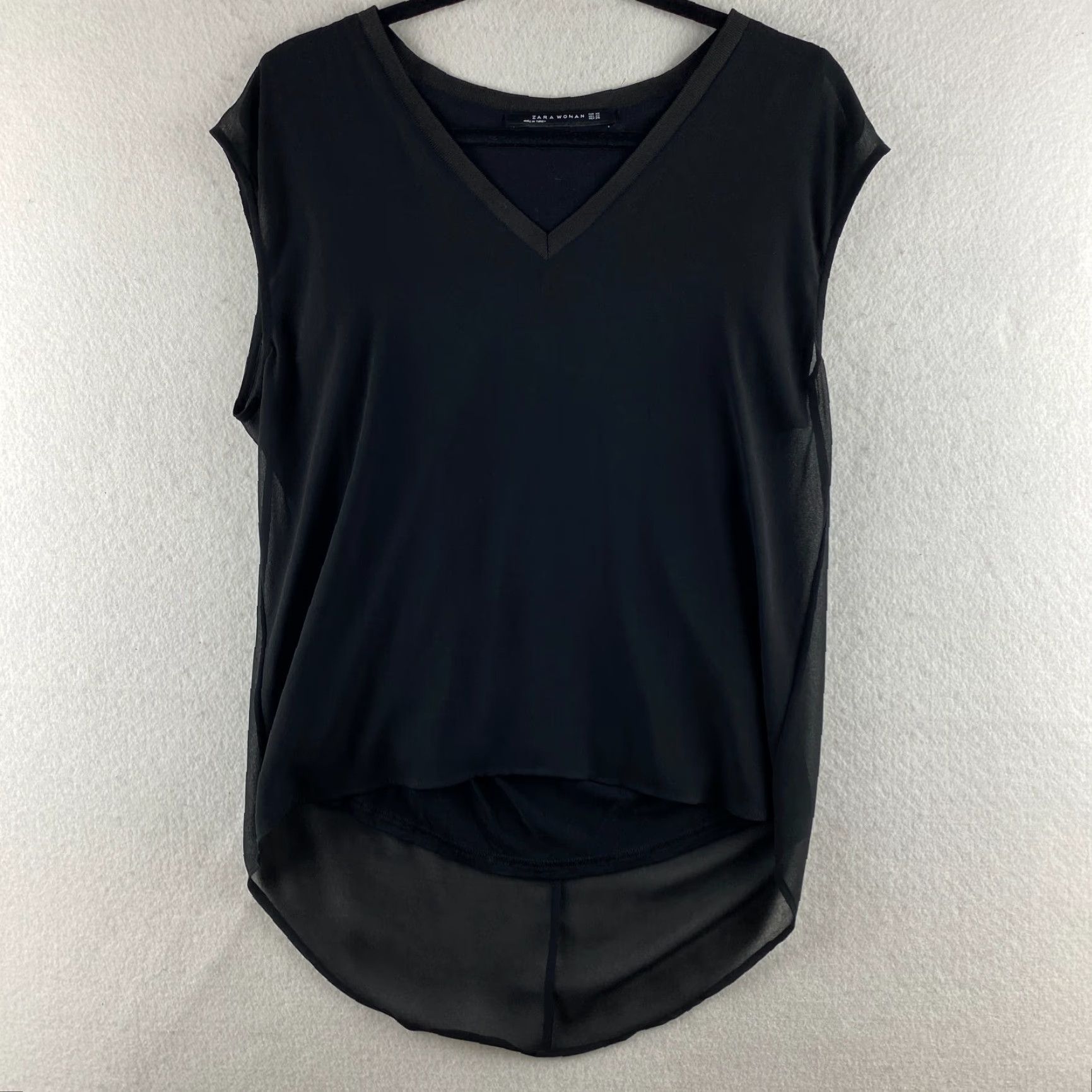 Zara Zara Blouse Womens XS Black Sheer Long Back V Neck Sleeveless Light Weight Modern Shirt XS Womens Black Blouse Size XS / US 0-2 / IT 36-38 - 2 Thumbnail