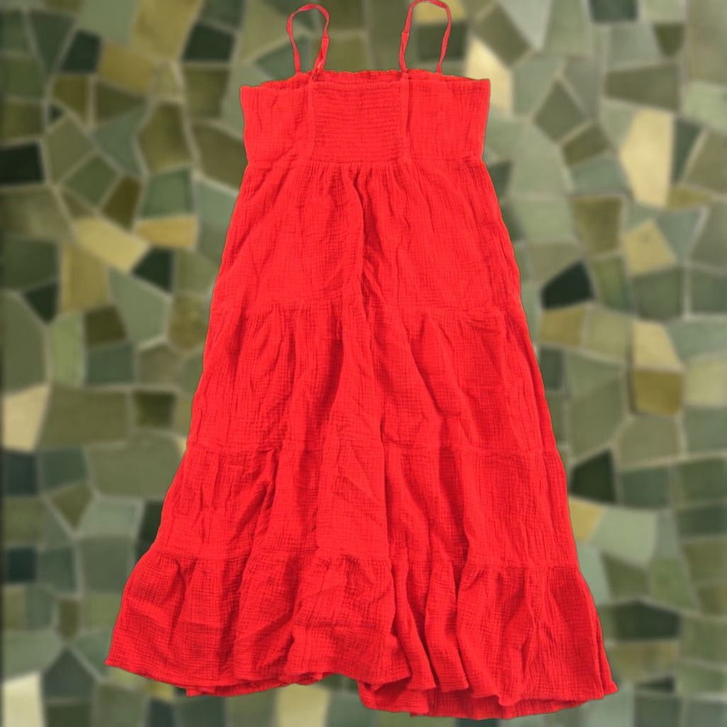 Vintage Knox Rose 100% Cotton Gauze Red Long Maxi Tank Slip Sun Dress Large Size L / US 10 / IT 46 - 1 Thumbnail