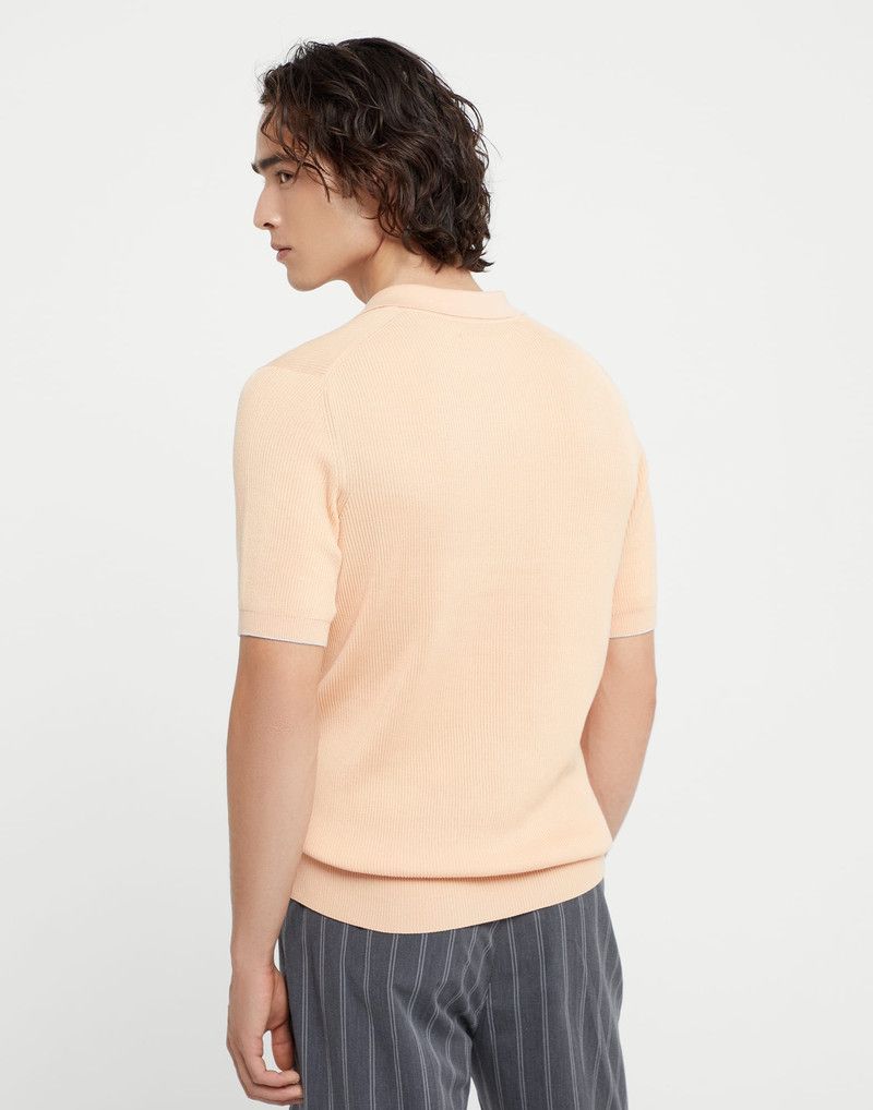 Brunello Cucinelli o1la1rc1a0326 English Rib Knit Polo Shirt in Peach Size US M / EU 48-50 / 2 - 1 Thumbnail
