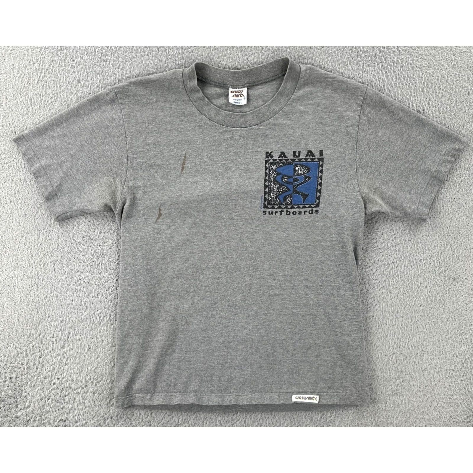 Vintage VINTAGE Crazy Shirts T-Shirt Mens S Gray Knit 100% Cotton Crew Neck Short Sleeve USA 90s Hawaiian Surfboards Stitch Boys? Size US S / EU 44-46 / 1 - 2 Thumbnail
