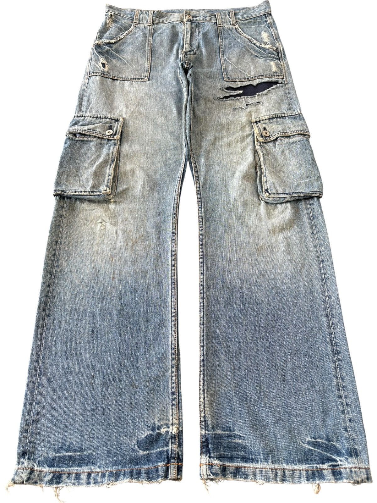 JNCO Vintage Japanese Brand Patches Baggy Cargo Jeans Size US 35 - 1 Thumbnail