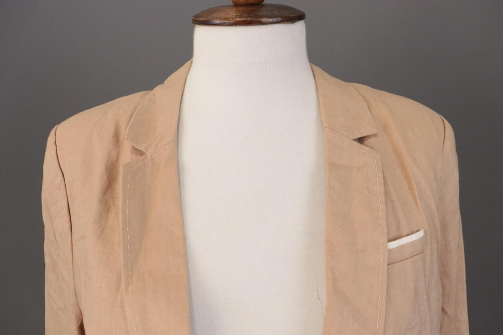 Oscar De La Renta Oska Beige 100% Linen Single Breasted Blazer Jacket Size 2 Size XS / US 0-2 / IT 36-38 - 8 Thumbnail