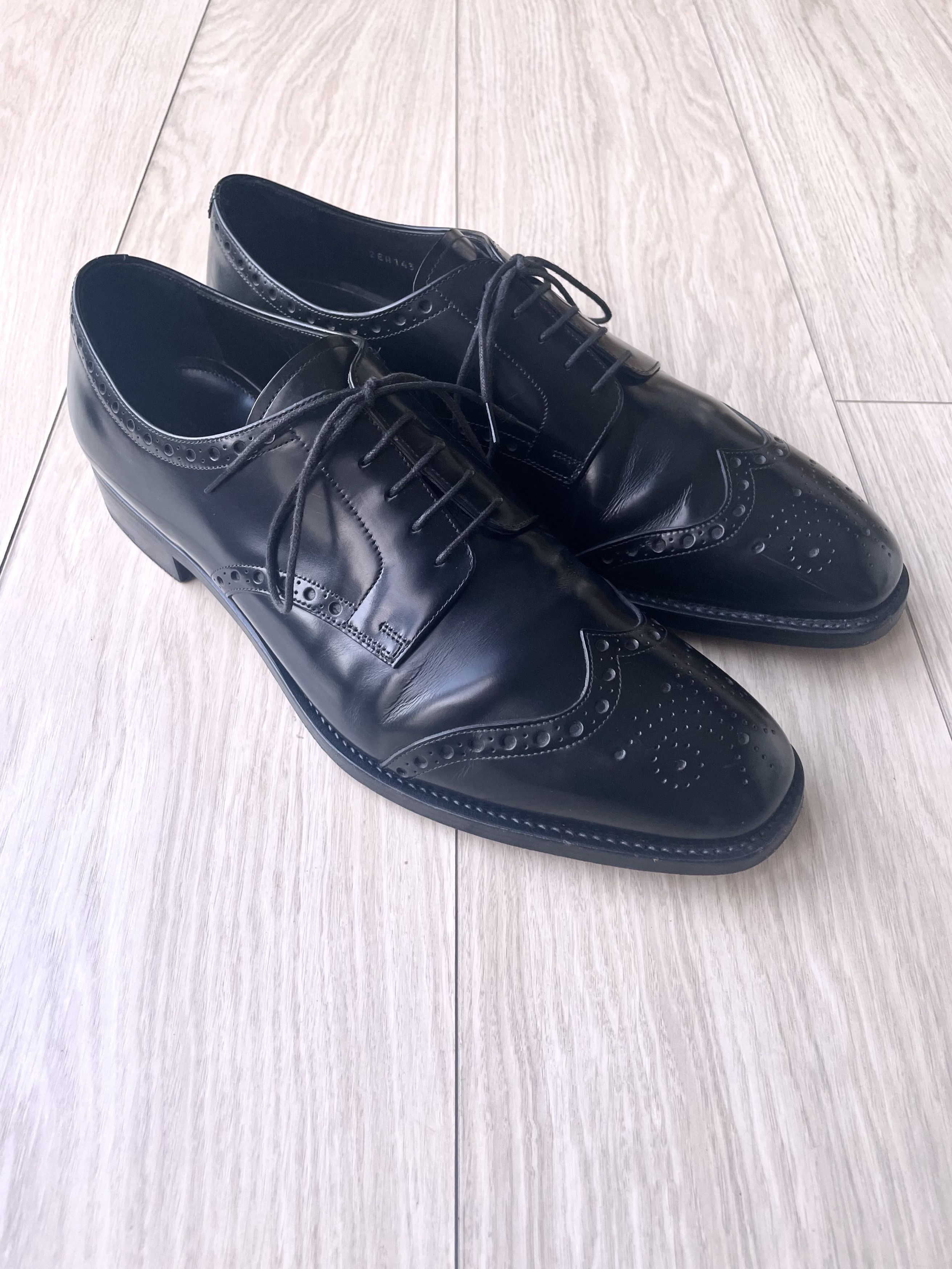 Prada PRADA SPAZZOLATO LEATHER FULL BROGUE WING TIP DERBY SHOES Size US 12 / EU 45 - 6 Thumbnail