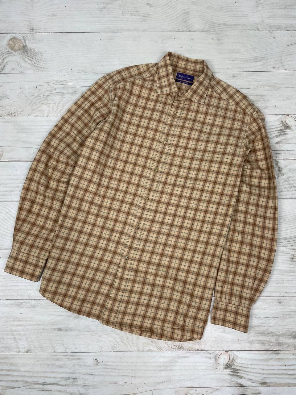 image of Polo Ralph Laurent Purple Label Checkered Shirt Button Up in Brown, Men's (Size XL)