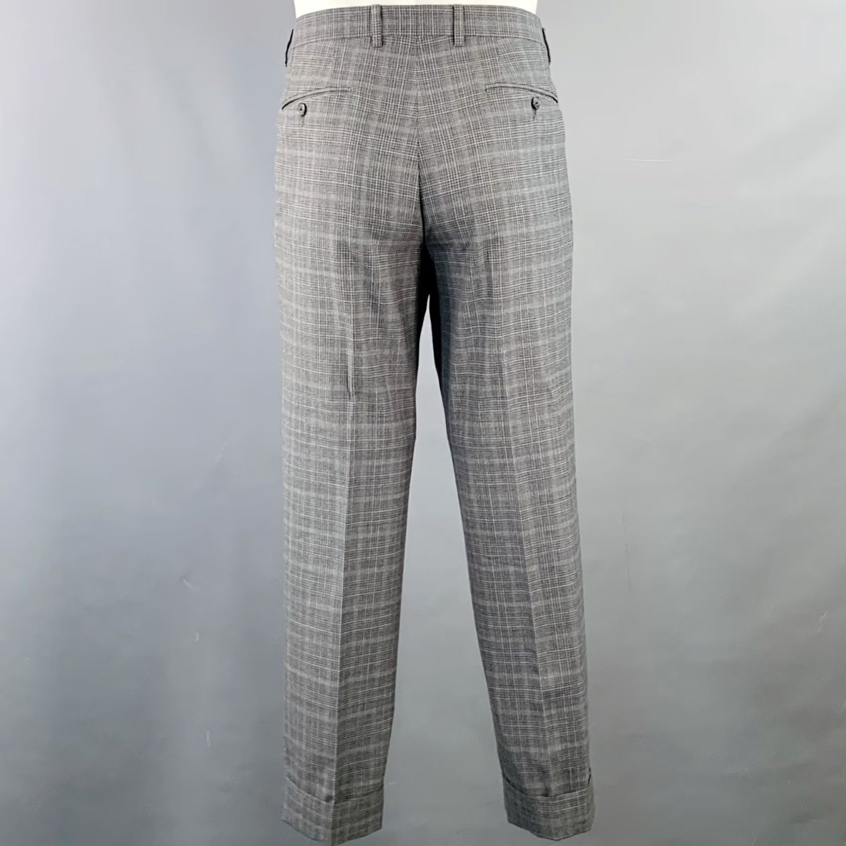 Vintage EIDOS Size 38 Regular Grey Charcoal Plaid Wool Notch Lapel Suit Mens Size 38R - 7 Thumbnail