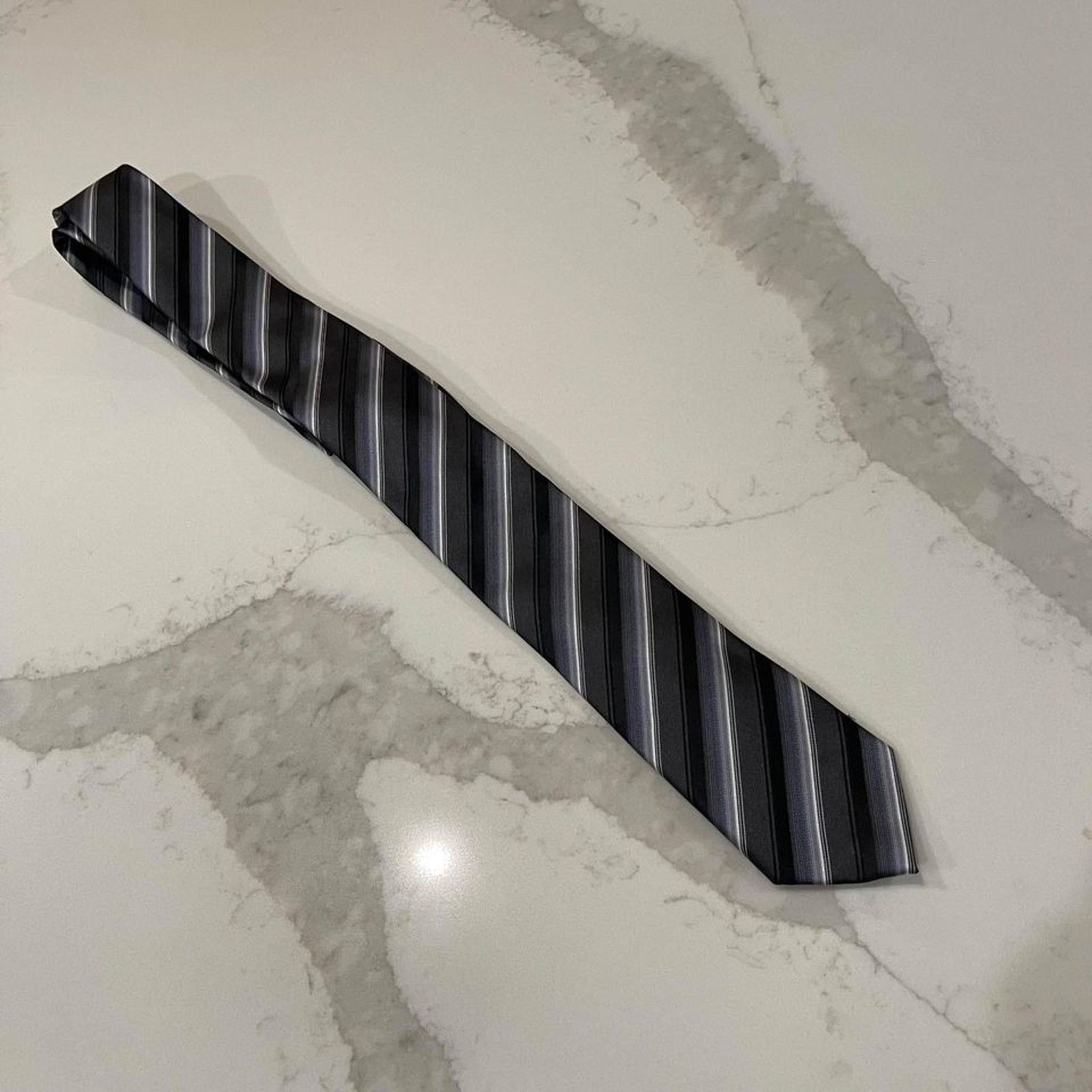 Apt. 9 APT. 9 Necktie Gray Black White Stripes Polyester Workwear Size ONE SIZE - 1 Thumbnail