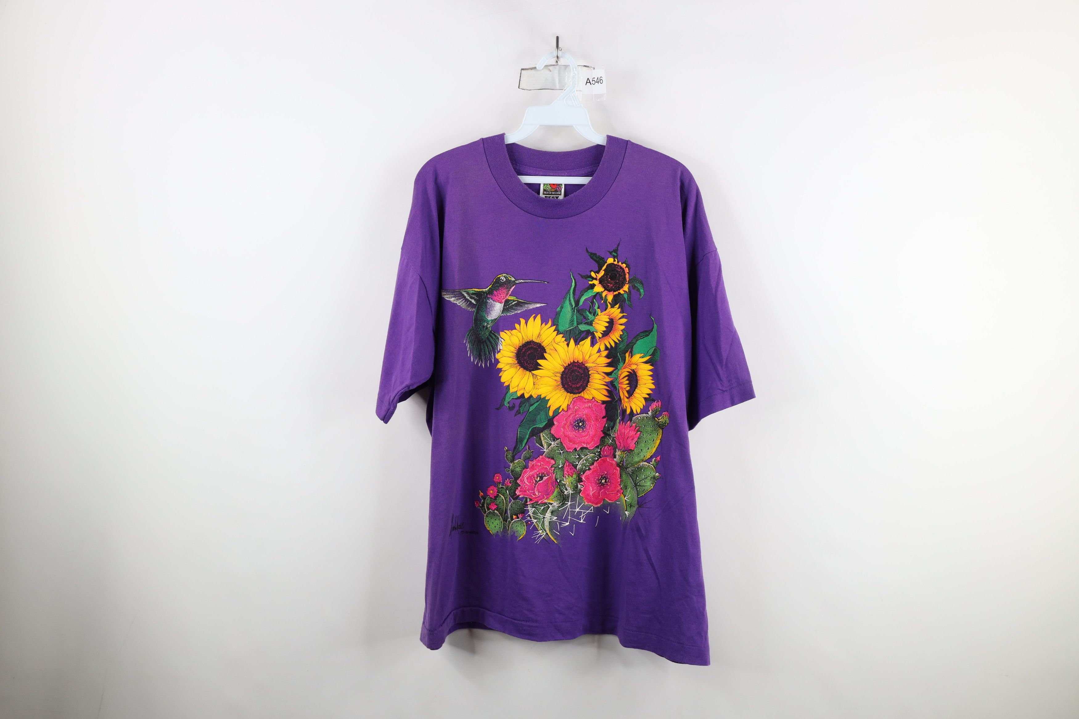Vintage Vintage 90s Streetwear Nature Hummingbird Flower T-Shirt Size XL / US 12-14 / IT 48-50 - 1 Thumbnail