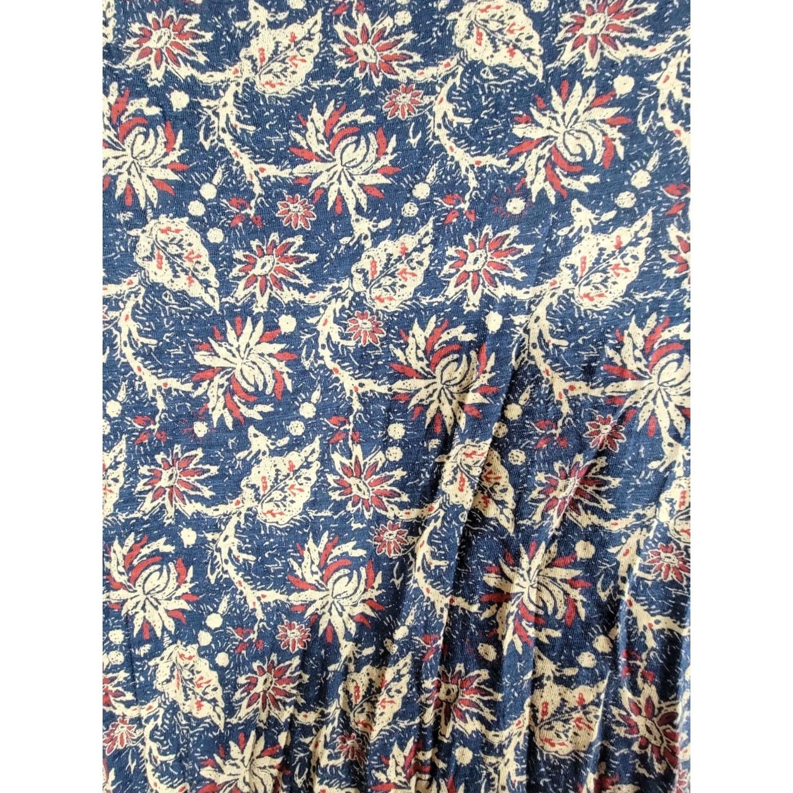 Lucky Brand Lucky Brand Womens Floral Boho Print 3/4 Sleeve V-Neck Top Large Blue Red Casual Shirt Womens Size L / US 10 / IT 46 - 3 Thumbnail