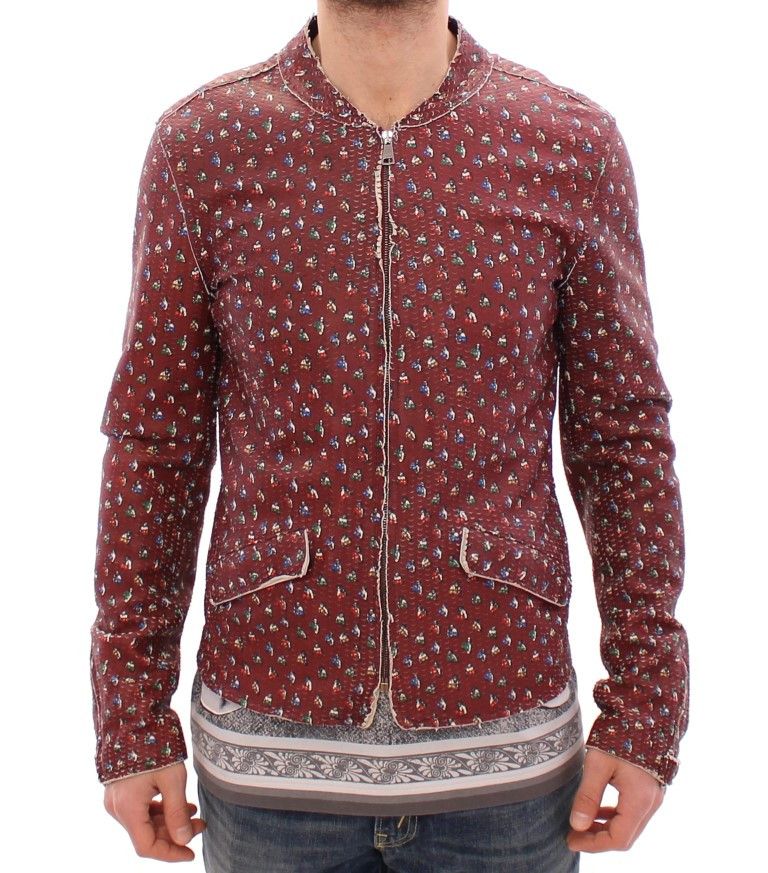 Dolce & Gabbana Exclusive Boxer Print Bordeaux Leather Men's Jacket Size US M / EU 48-50 / 2 - 1 Thumbnail