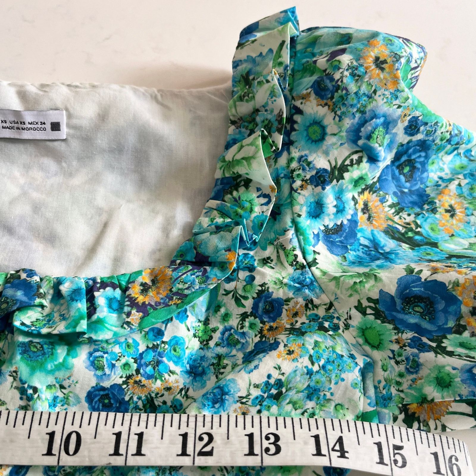 Zara Zara Blue Floral Print Smocked Square Neck Mini Dress Size XS / US 0-2 / IT 36-38 - 10 Thumbnail