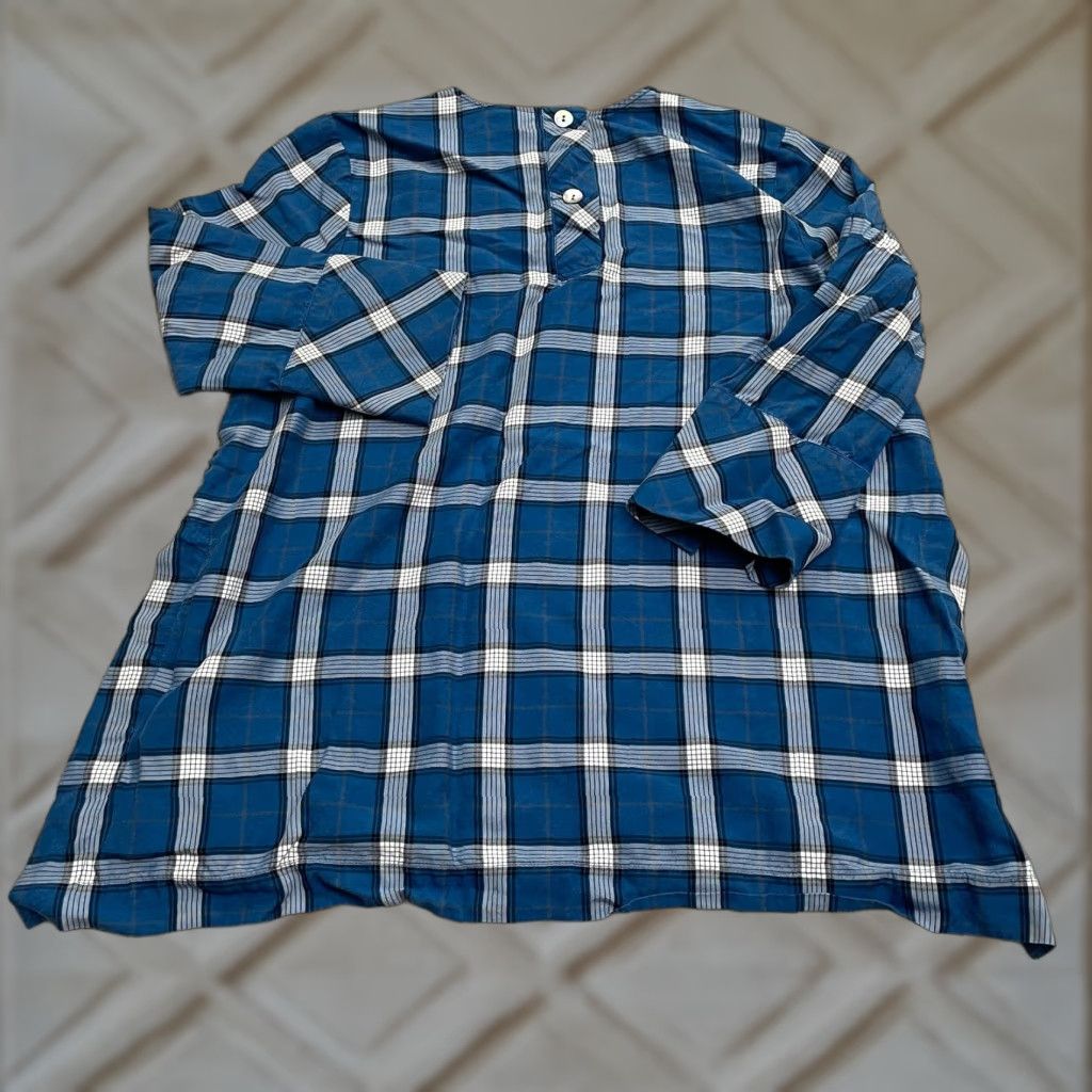 J. Jill J.Jill Blouse Shirt Womens Large Petite Plaid Tencel Long Sleeve Crew Neck Button Casual Fall Spring Summer Blue White Pattern Li ne-Up Size L / US 10 / IT 46 - 1 Thumbnail