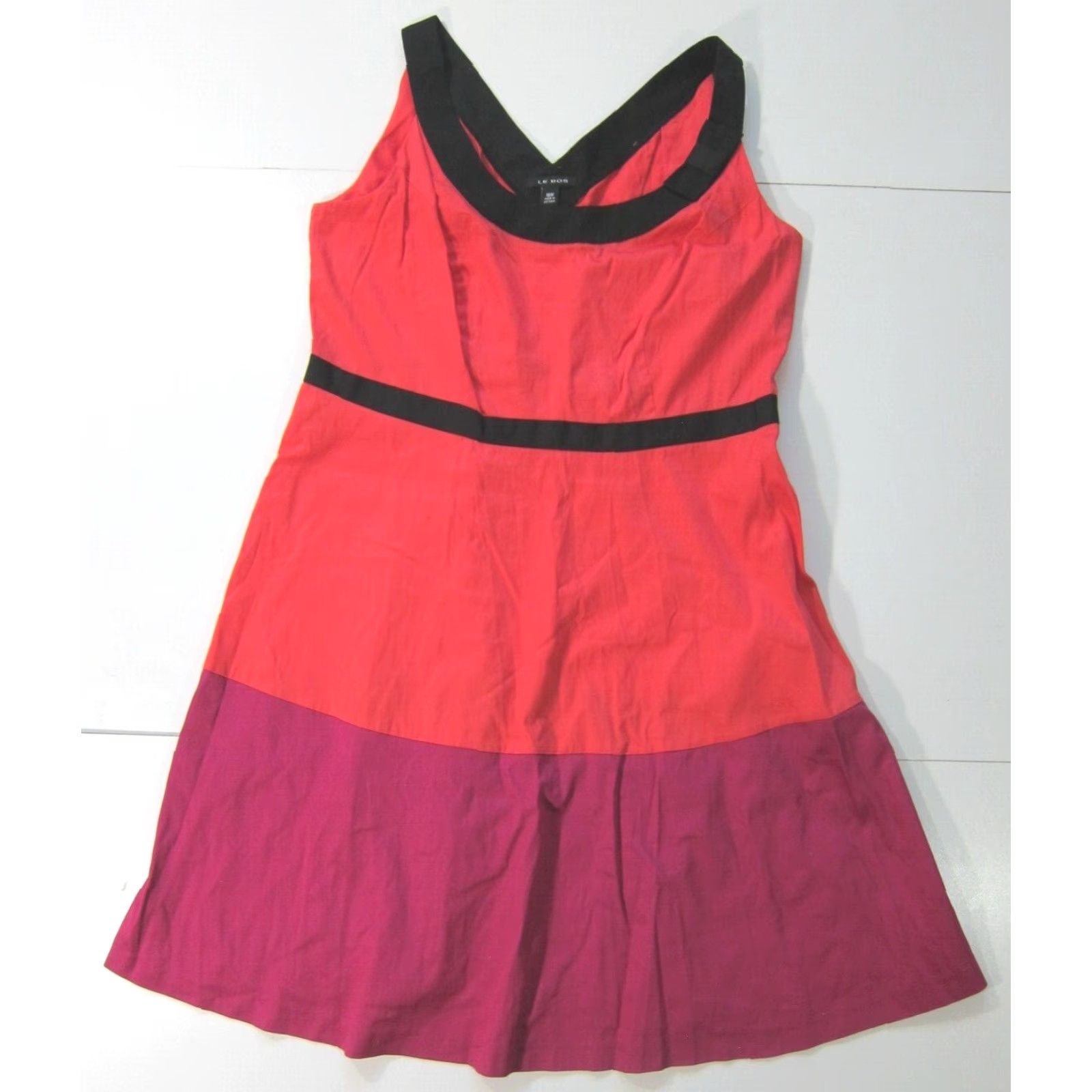 Vintage NWT Le Bos Cotton Pink Orange Black Sleeveless Drop Waist Tank Dress Plus 16W Size XXL / US 16-18 / IT 52-54 - 2 Thumbnail