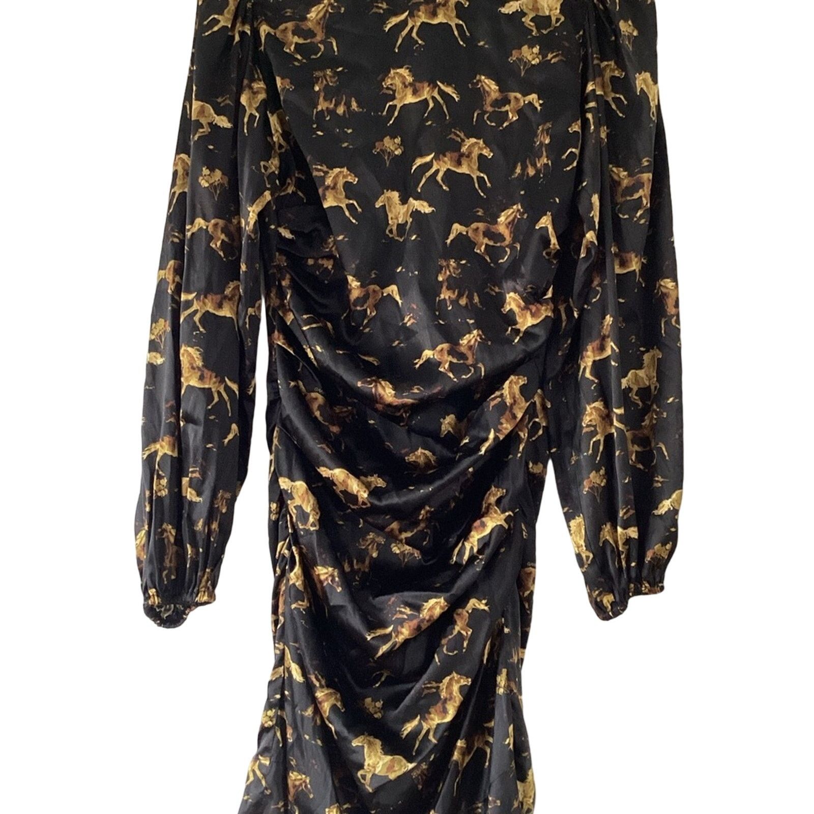 Ganni NWT GANNI Black Horses Print Silk Ruched Mini Dress Sz 6 38 Size S / US 4 / IT 40 - 4 Thumbnail