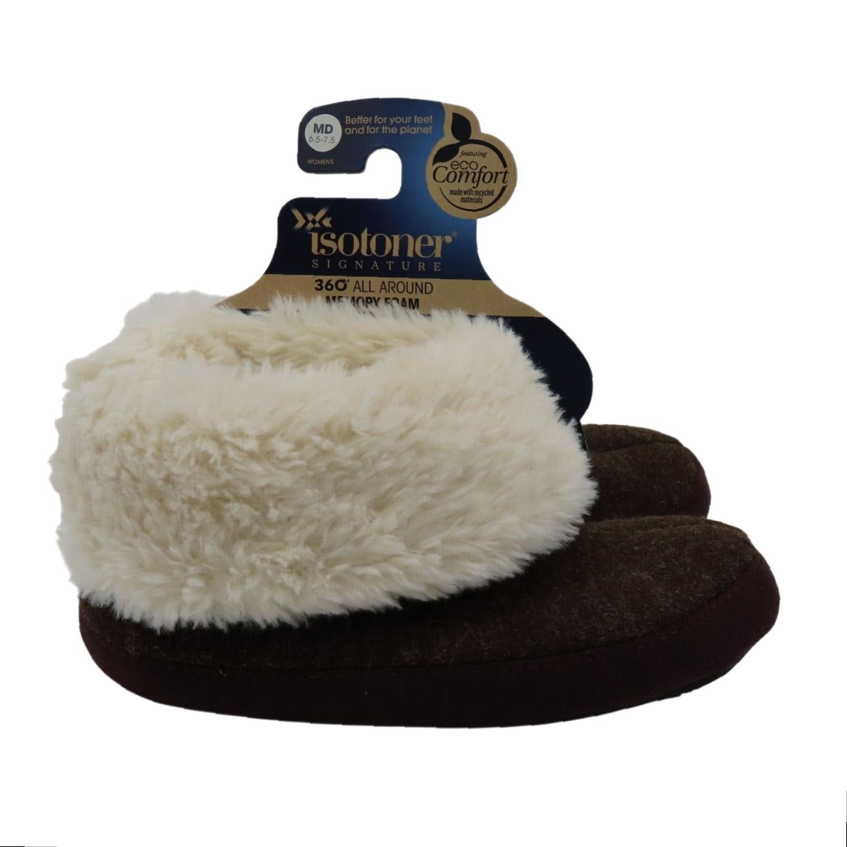 Vintage Isotoner Memory Foam Women Slipper Slip-On Brown Faux Fur Cuff Memory Foam New 6.5-7.5 Medium Size ONE SIZE - 7 Thumbnail