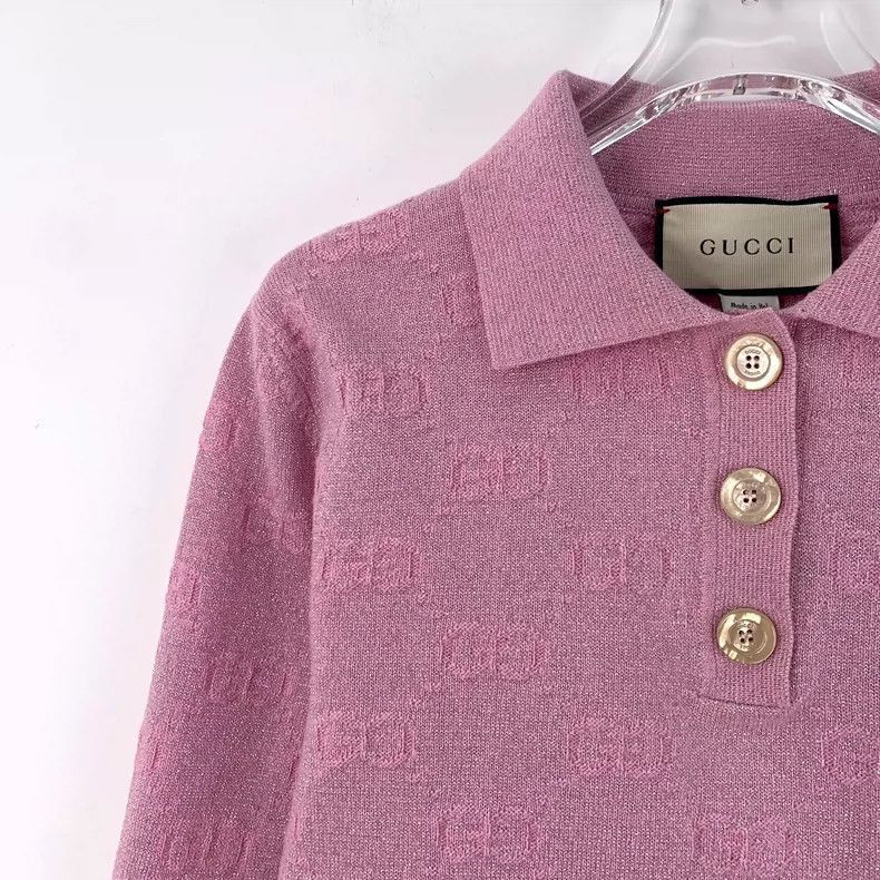 Gucci Gucci Pink Logo Knit Long Sleeve Polo Shirt-2506 Size XS / US 0-2 / IT 36-38 - 3 Thumbnail