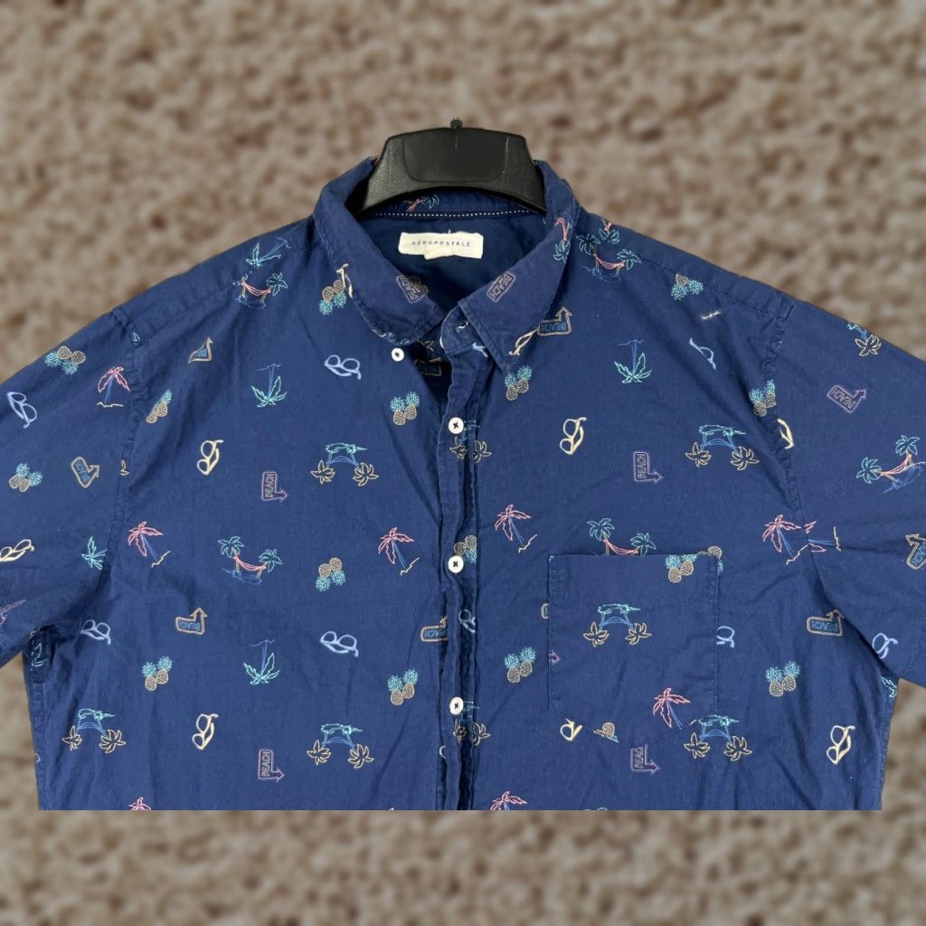Aeropostale Aeropostale Shirt Adult Extra Large Blue Pineapple Palm Tree All Over Print Cott Button-Up Size US XL / EU 56 / 4 - 1 Thumbnail