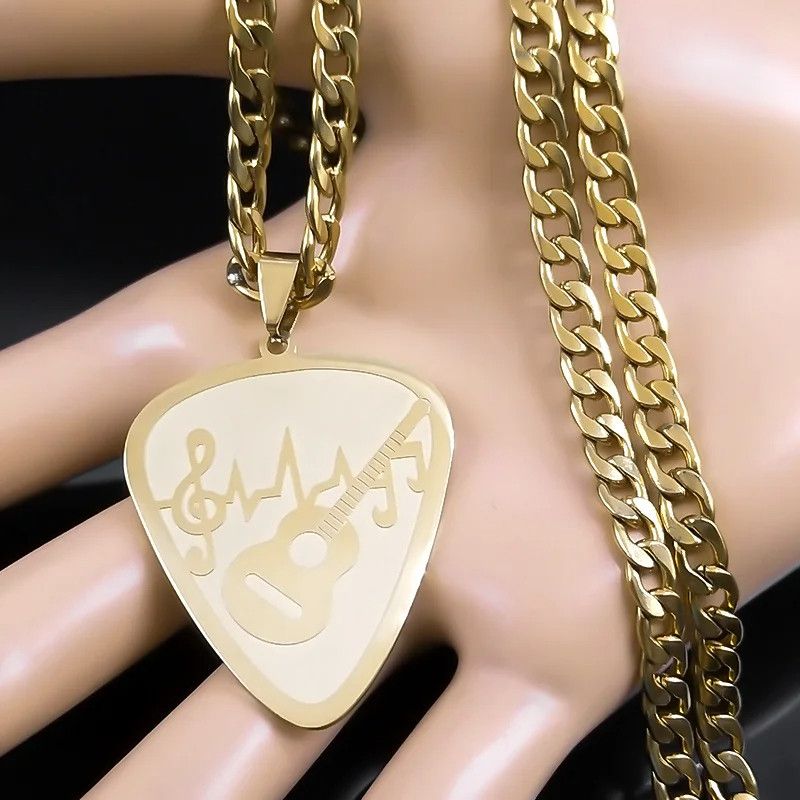 Jewelry Hip Hop Guitar Pick Pendant Necklace Emblem Talisman Size ONE SIZE - 4 Thumbnail