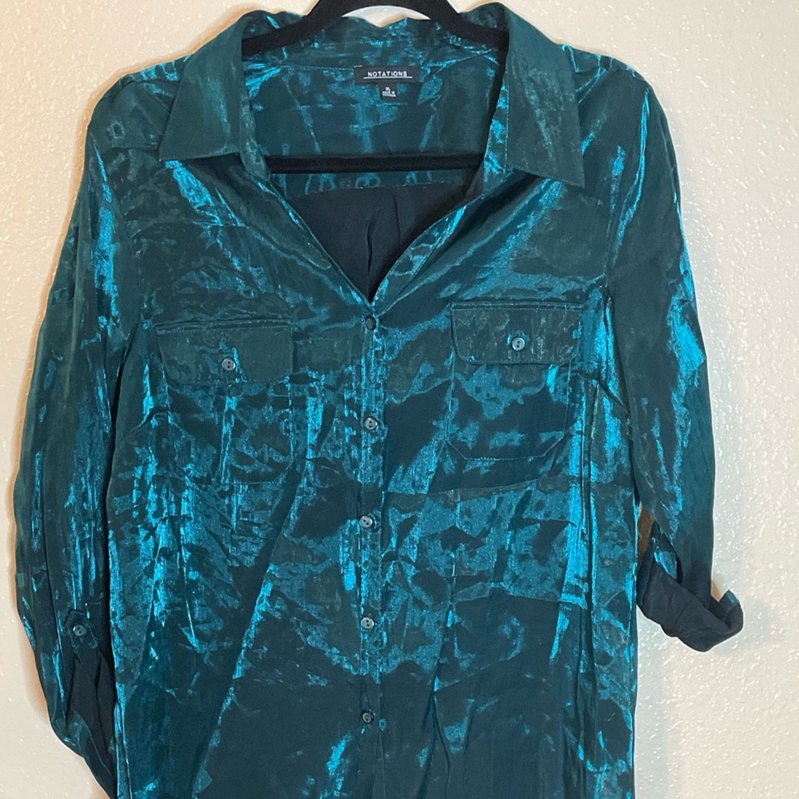 Other Notations Green Shimmery Button Down Blouse Size XL Size XL / US 12-14 / IT 48-50 - 1 Thumbnail