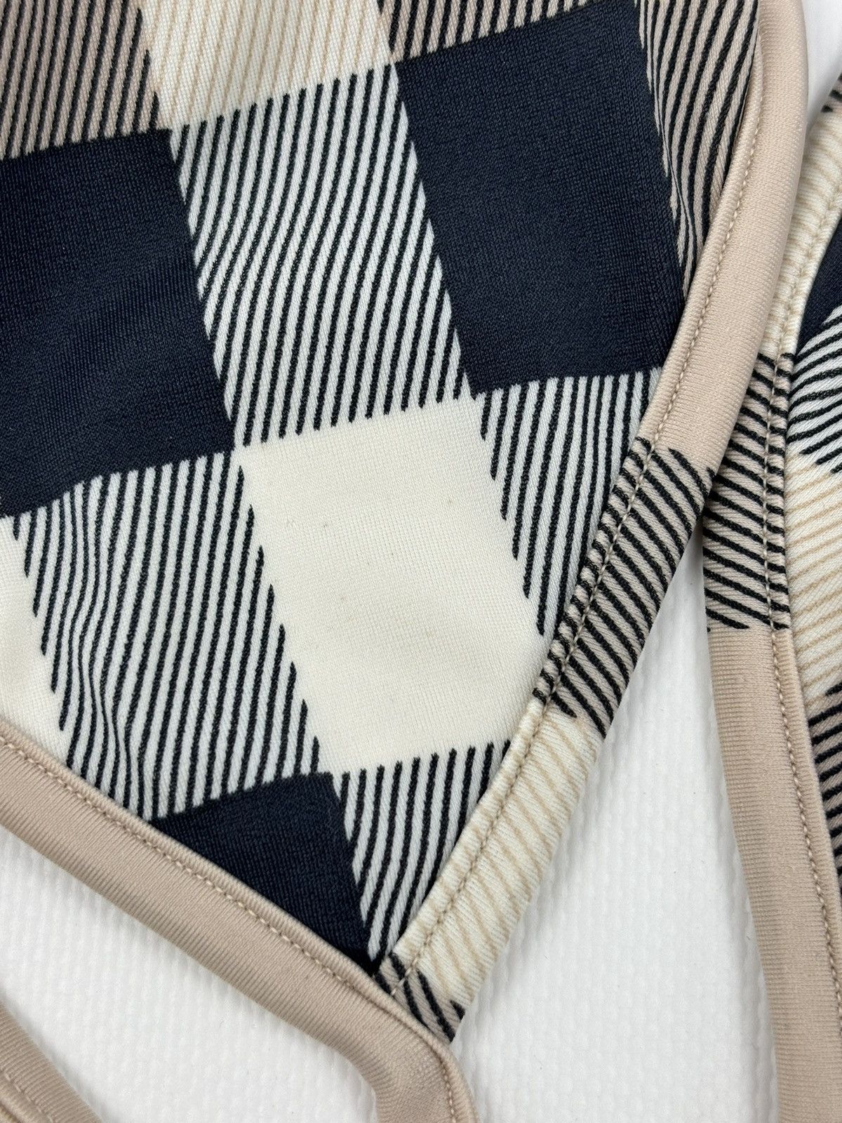 Burberry RARE Nova Check Swimsuit Stripe Trim Triangle Bikini Top Bra Size ONE SIZE - 24 Thumbnail