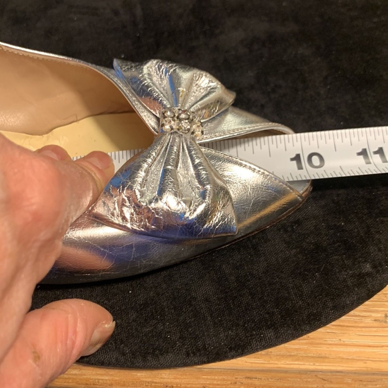 Vintage Vintage silver leather peeptoe slingback shoes with bows Size US 8 / IT 38 - 11 Thumbnail