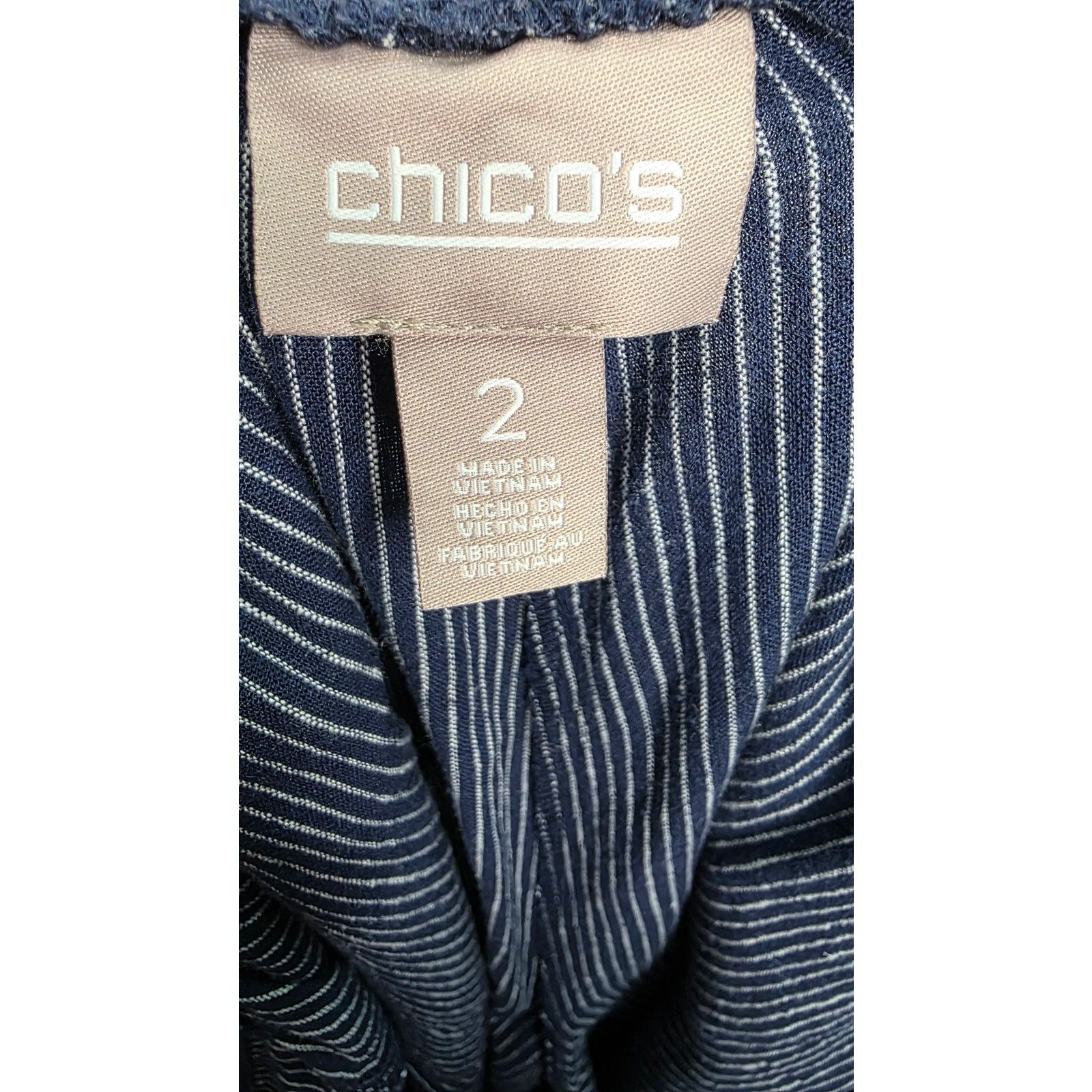 Other Chico's Linen Rayon Blend Pants Women's Large Blue Pinstripe Size 35" - 4 Thumbnail