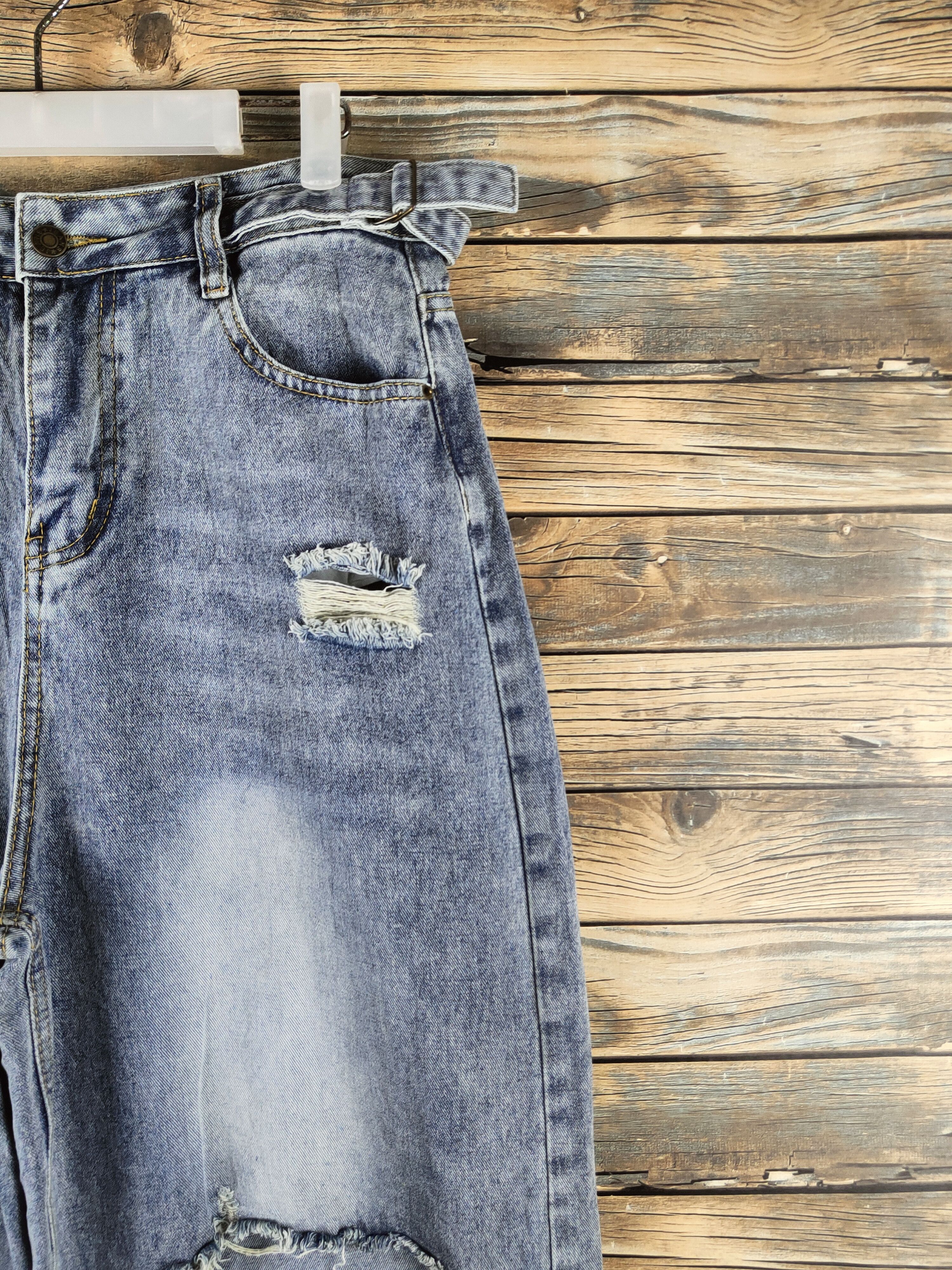 Japanese Brand D Japan Palazo Blue Distressed Ripped denim Jeans #S2912 Size 30" / US 8 / IT 44 - 5 Thumbnail