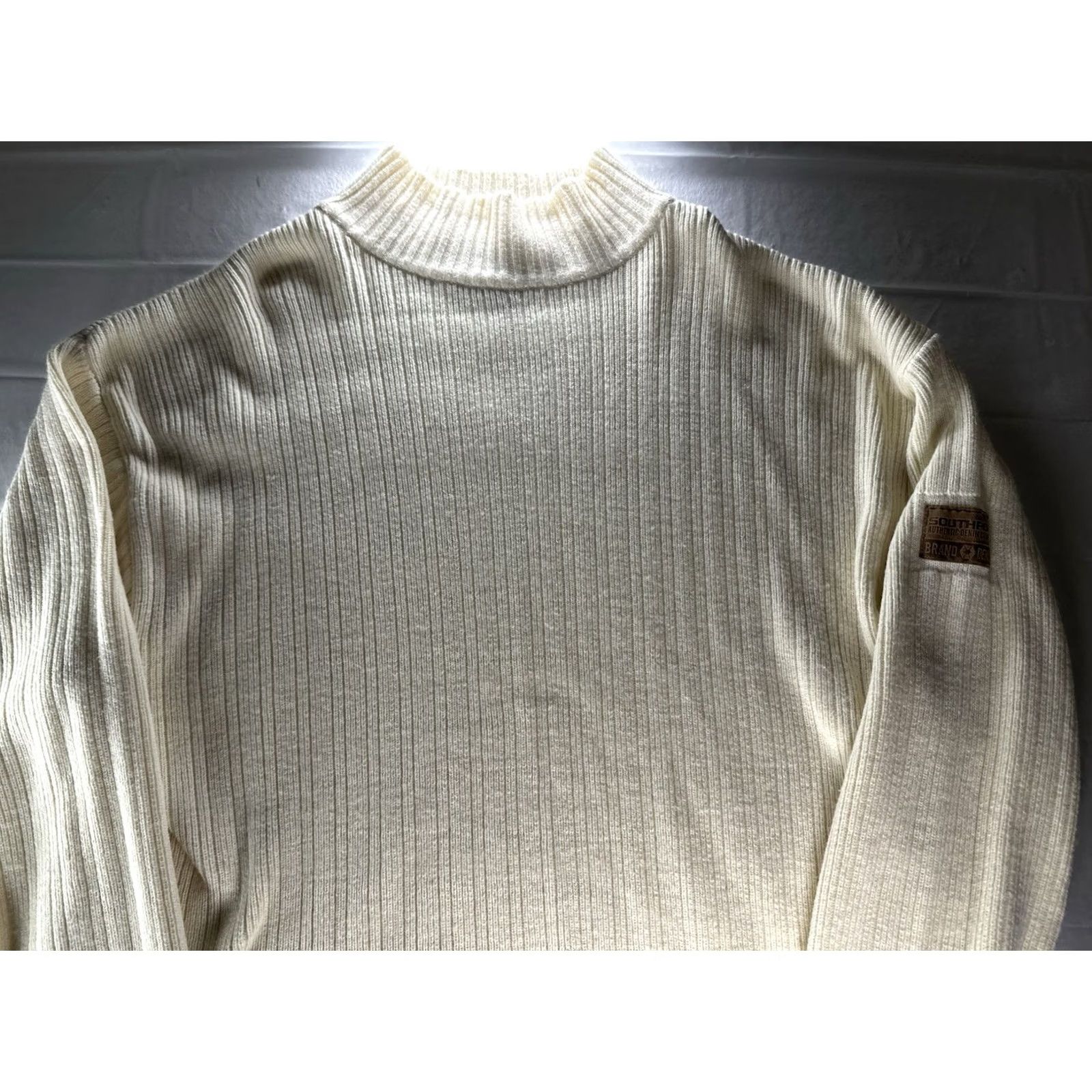 Southpole VTG South Pole Mens XL Sweater Ribbed Mock Neck Knit Cream Ivory Logo Vintage Pullover Winter Fall Clothing Size US XL / EU 56 / 4 - 3 Thumbnail
