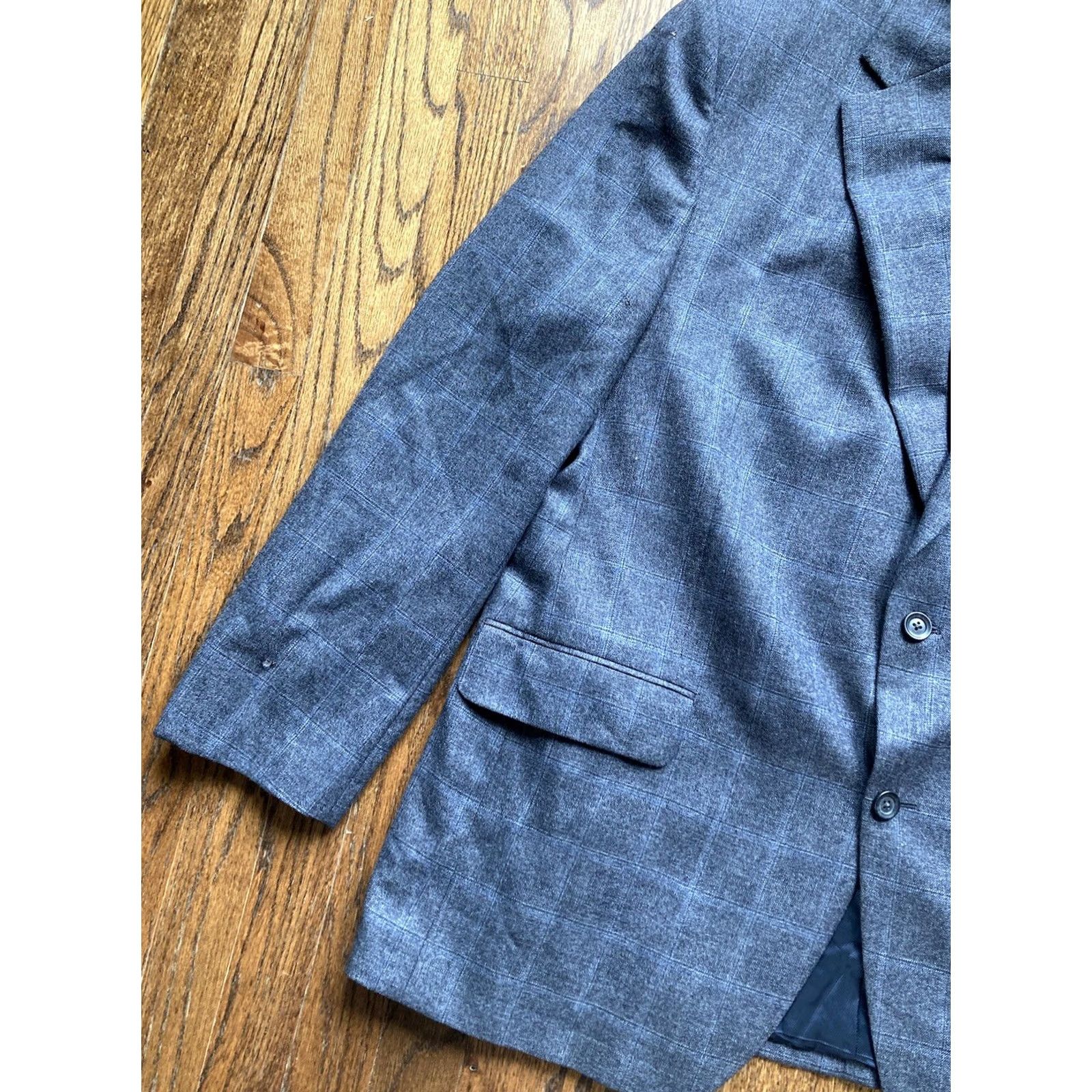 Loro Piana Daniel Cremieux Sport Coat Gray Wool Blazer 46R Windowpane Notch Lapel Single-Breasted Two-Button Vintage? No Mens Size 46R - 2 Thumbnail