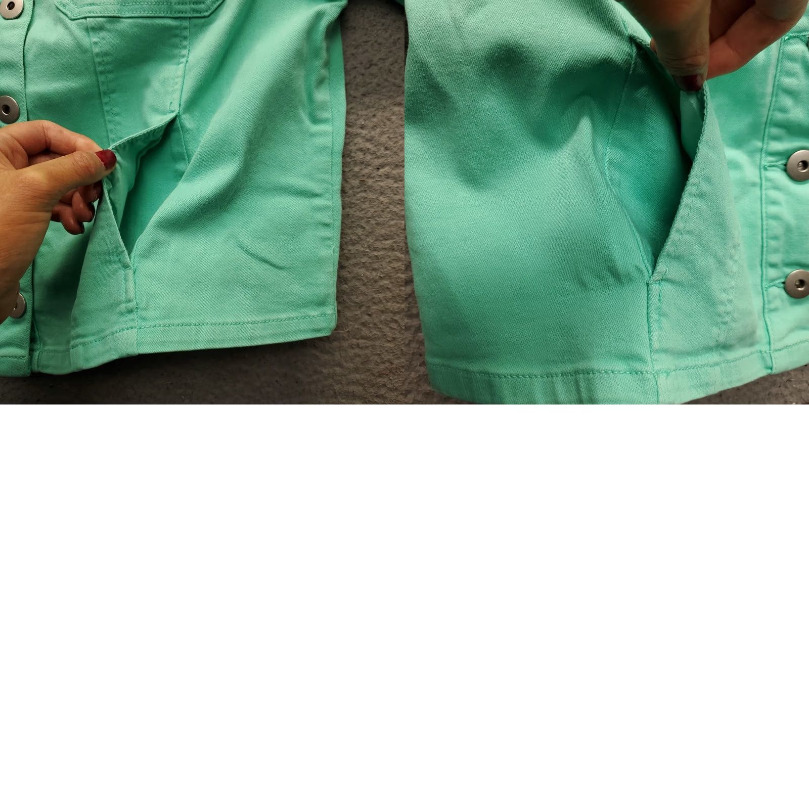 Vintage Belle by Kim Gravel Green Denim Jacket Womens S Collarless Silver Buttons Size S / US 4 / IT 40 - 8 Thumbnail
