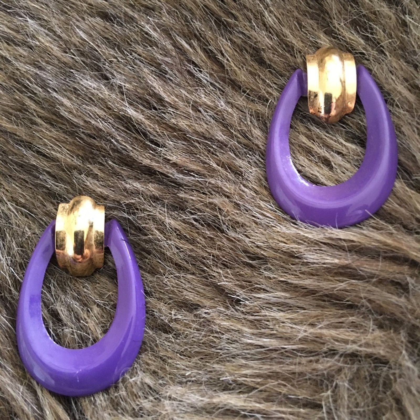 Vintage Vintage 80s purple and gold pierced earrings Size ONE SIZE - 2 Thumbnail