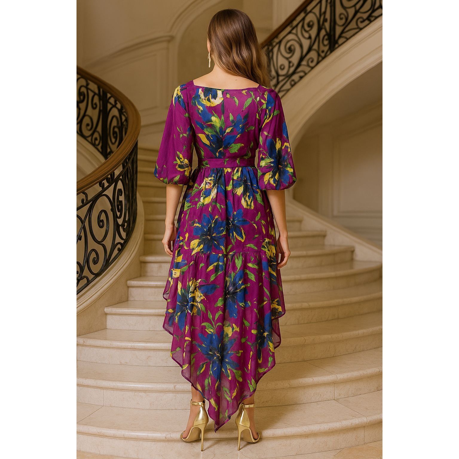 Other Ashley Stewart Size 14 Purple Sheer Floral Dress High Low He Size XL / US 12-14 / IT 48-50 - 5 Thumbnail