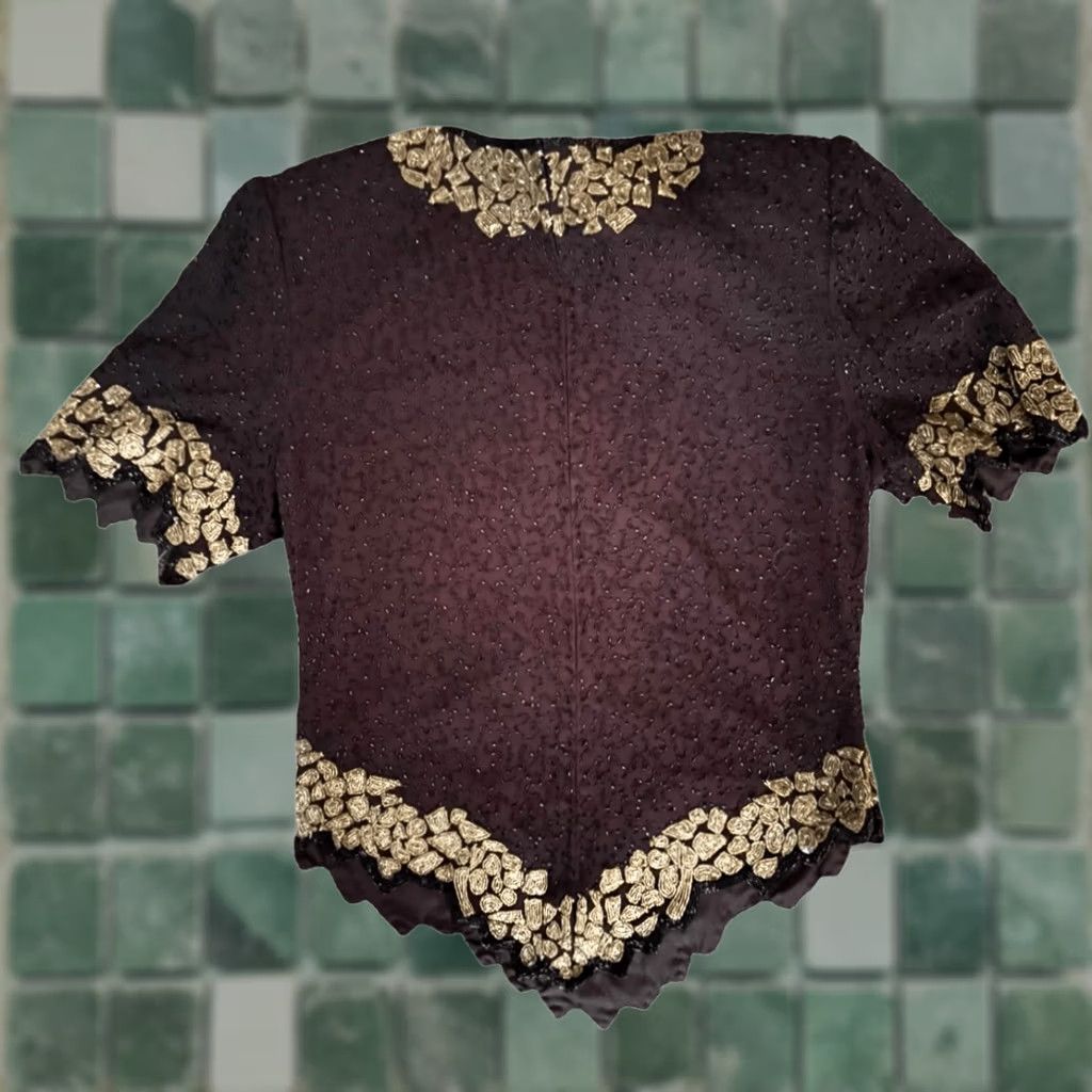 Vintage Laurence Kazar Beaded Crop Top Vintage Womens XL Black NWT Crop Top Beaded Long Sleeve Crew Neck 6912 Size XL / US 12-14 / IT 48-50 - 1 Thumbnail