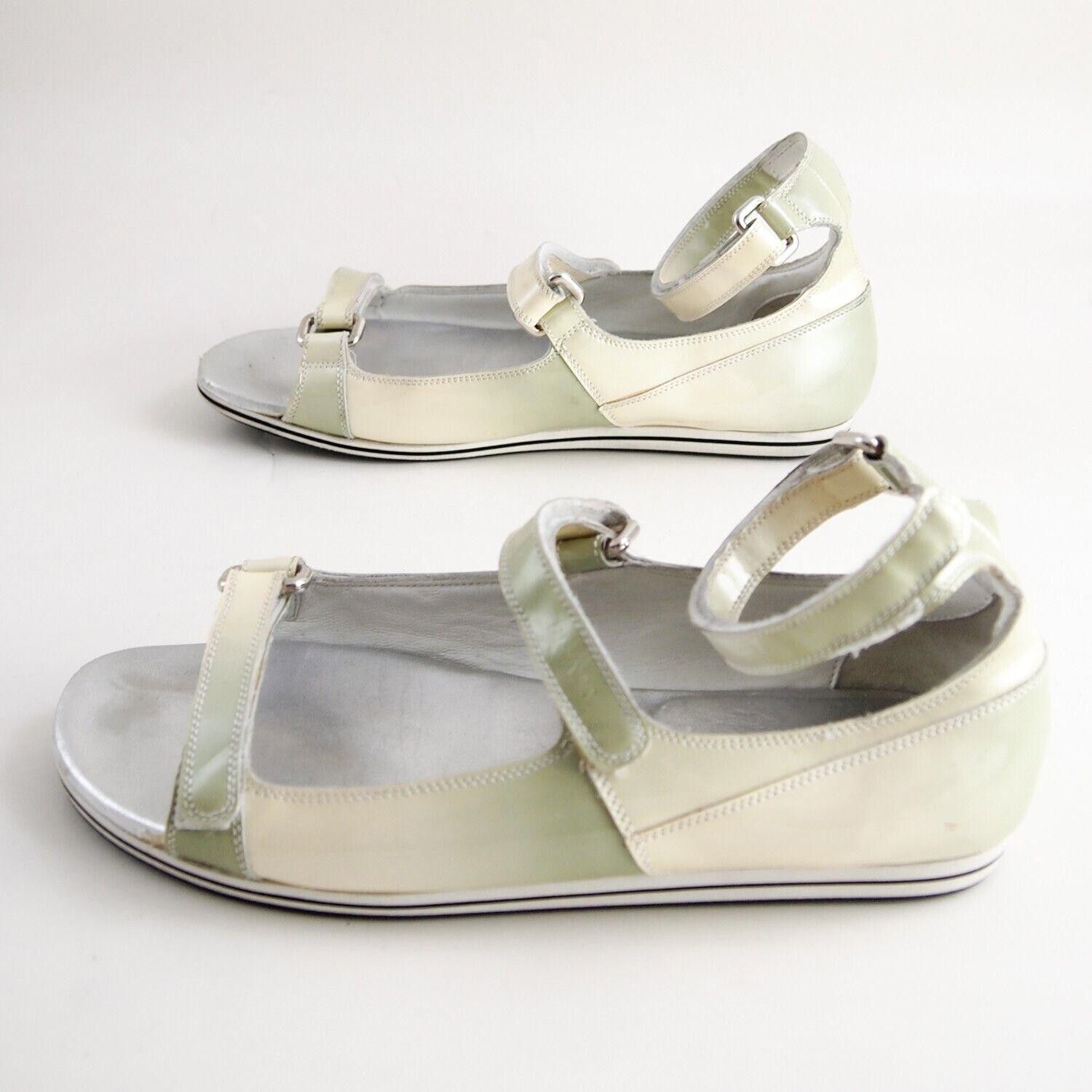 Prada Prada Strappy Sandals Ivory Green Pat Leather US 7.5 EU 37.5 Size US 7.5 / IT 37.5 - 3 Thumbnail