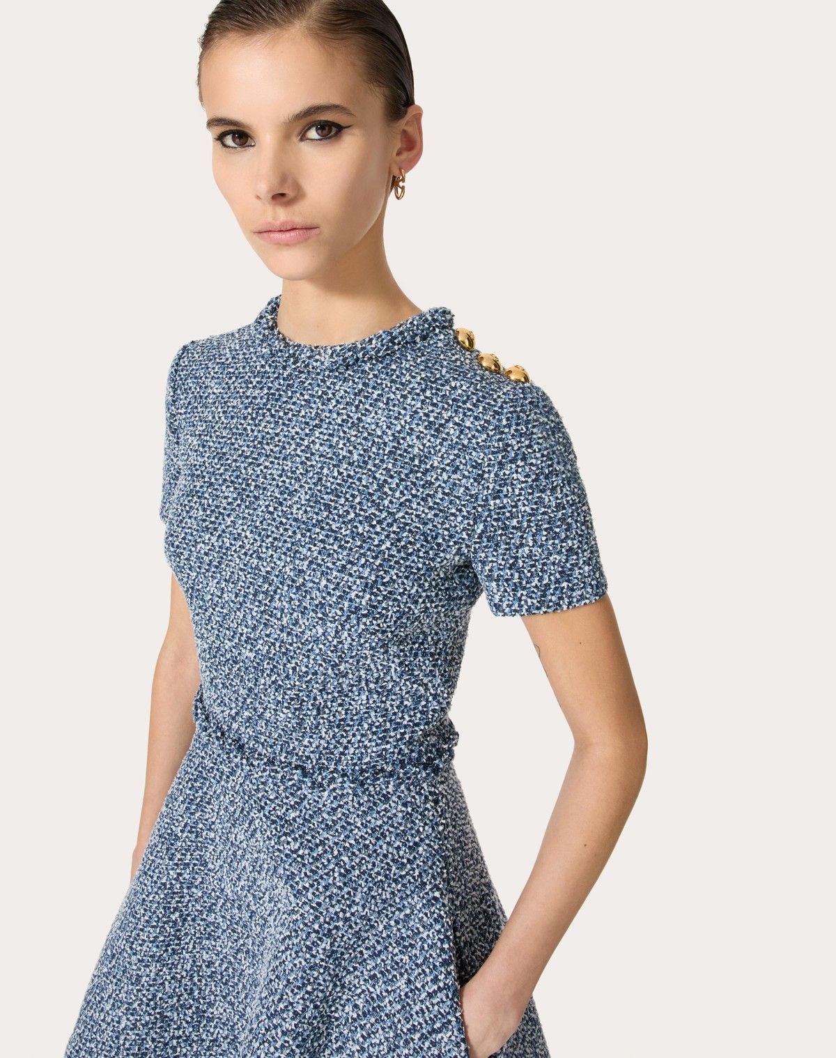 Valentino o1s1wg110525 Textured Tweed Denim Short Dress in Blue Size XS / US 0-2 / IT 36-38 - 6 Thumbnail